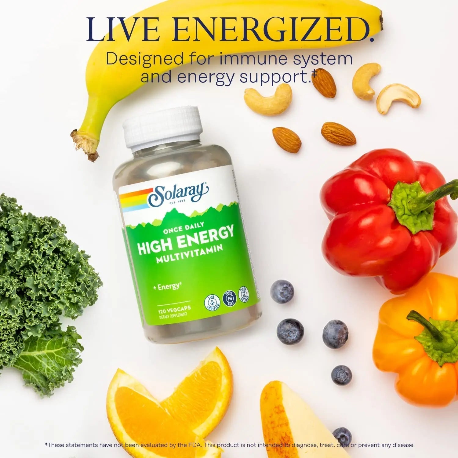 SOLARAY High Energy Multivitamin, No Iron, 1/Day, Timed-Release Formula, Whole Food & Herb Base 120 VegCaps SOLARAY uk supplements