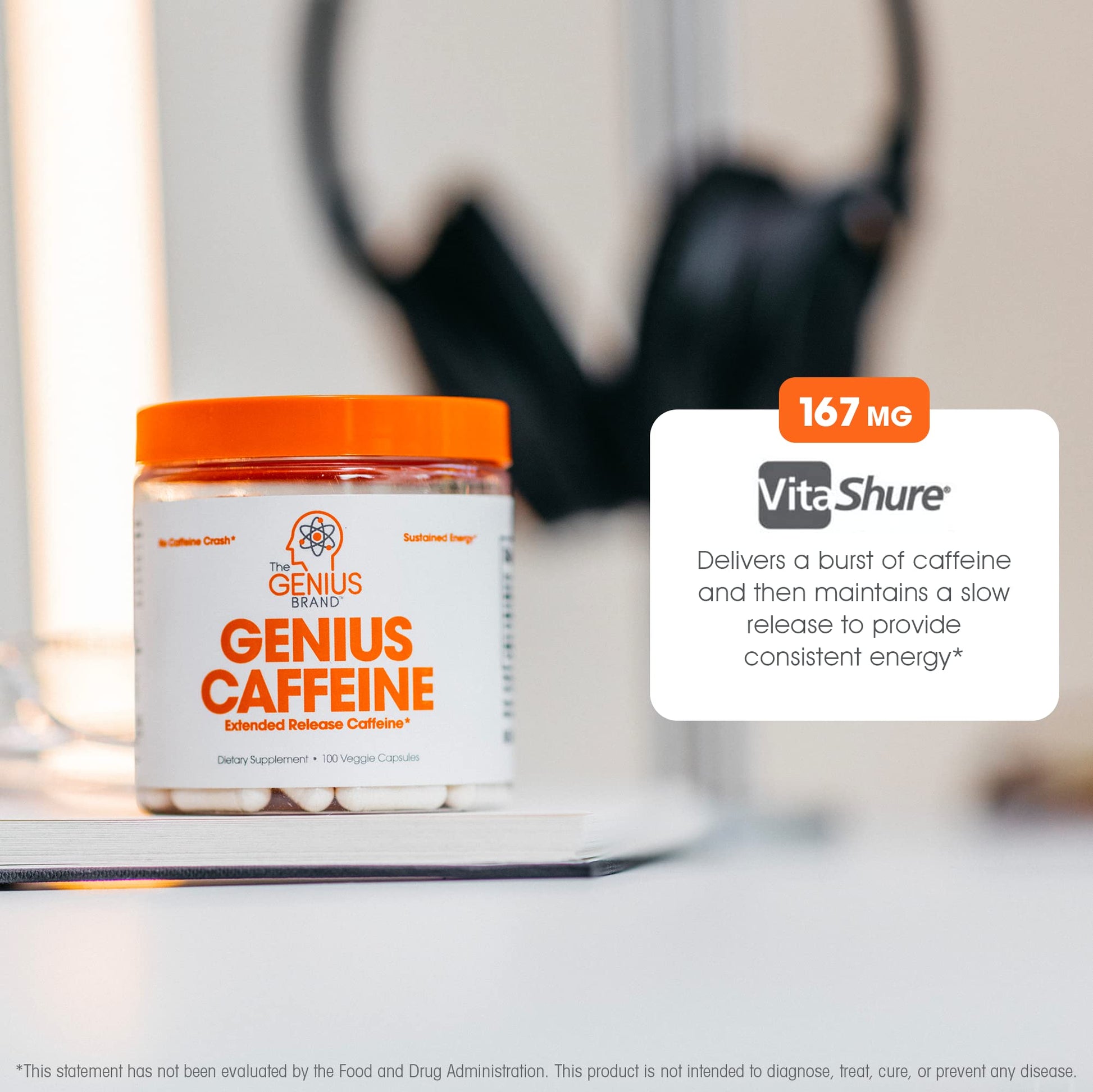 Genius Caffeine Pills 100mg, Extended-Release Microencapsulated Caffeine Pills The Genius Brand uk supplements