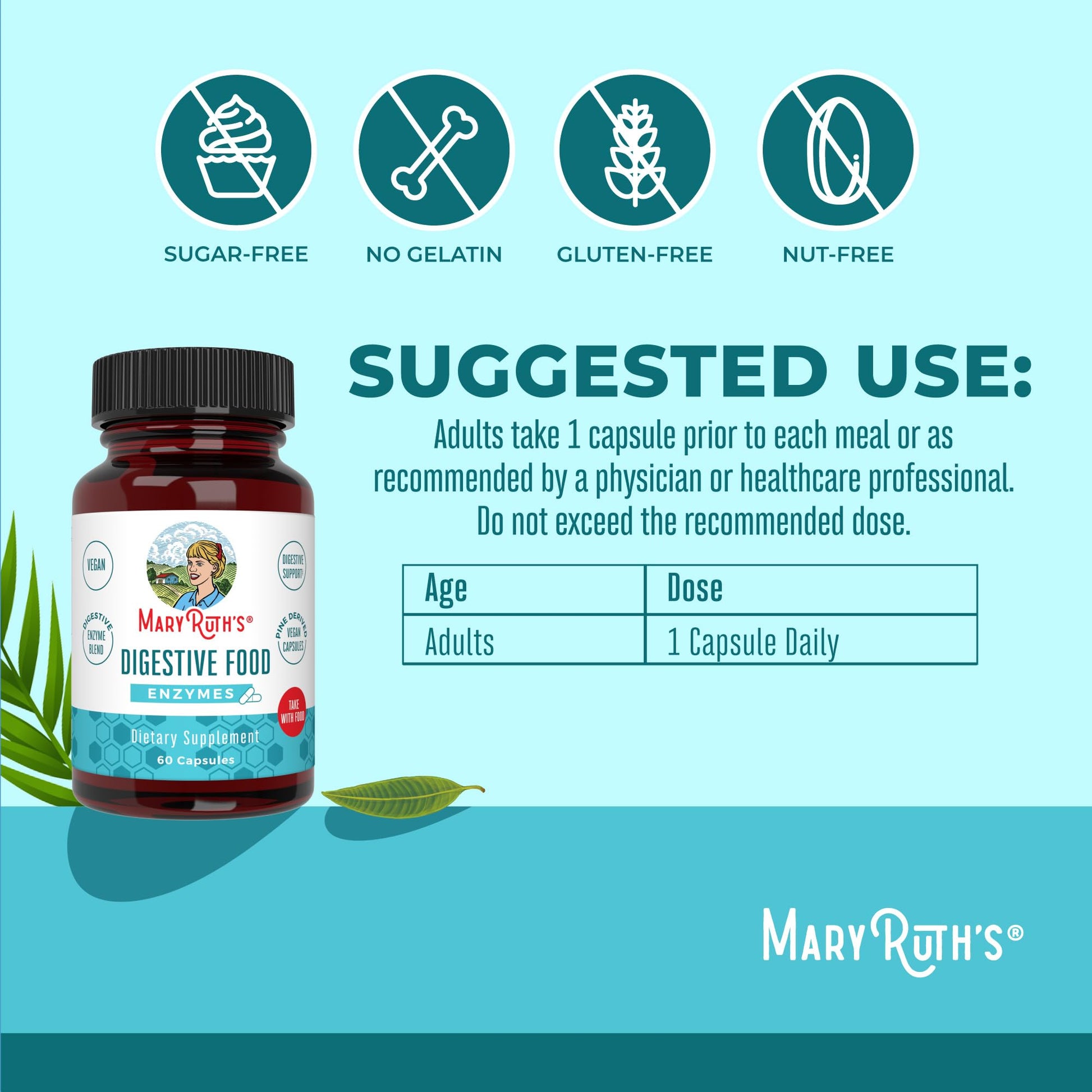 MaryRuth Organics Digestive Enzymes | Up to 2 Month Supply | Vegan Digestive Health Aid and Gut Health Enzyme Complex | Over 12 Enzymes | Vitamins B6 & B12 MARYRUTH'S uk supplements