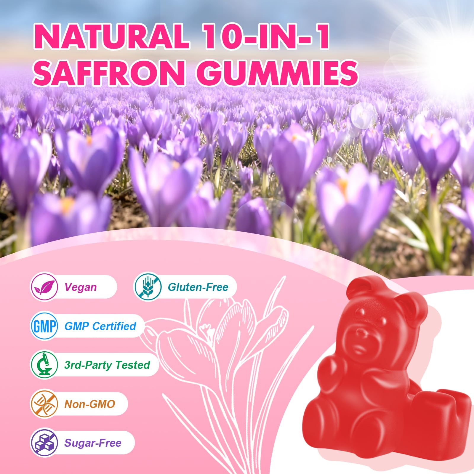 Saffron Gummies for Adult Kids - with Saffron 88.5mg, Vitamins D3 & B6, Magnesium, Zinc, Ashwagandha, L - Theanine, St. John's Wort - Supports Mood & Focus, Strawberry Flavor, 120 Count Saajoor uk supplements
