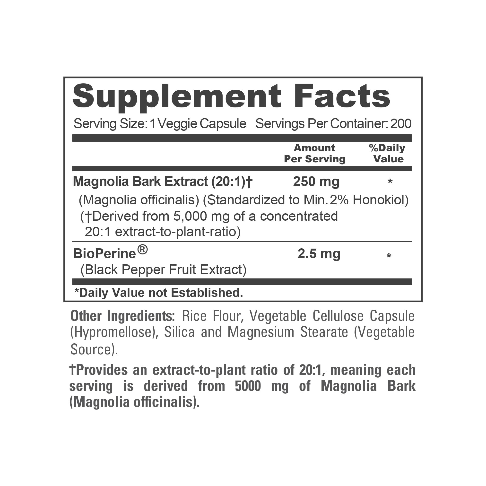 NusaPure Magnolia Bark 20:1 Extract, 250 mg Equivalent to 5,000 mg 200 Vegan Vegetarian Capsules Non-GMO NusaPure uk supplements