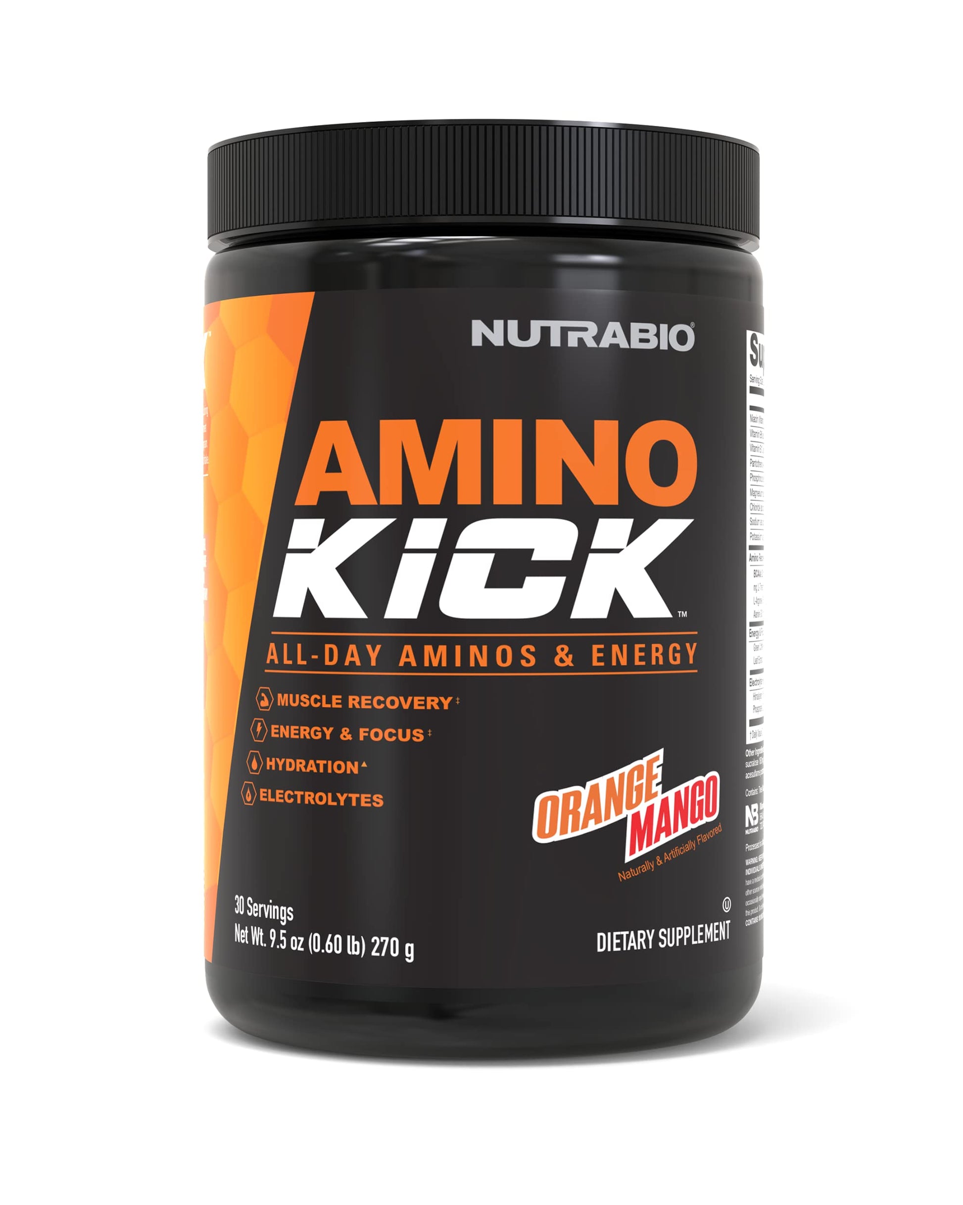 NutraBio Amino Kick - BCAA's, Electrolytes for Hydration, Natural Caffeine- 30 Servings NutraBio uk supplements