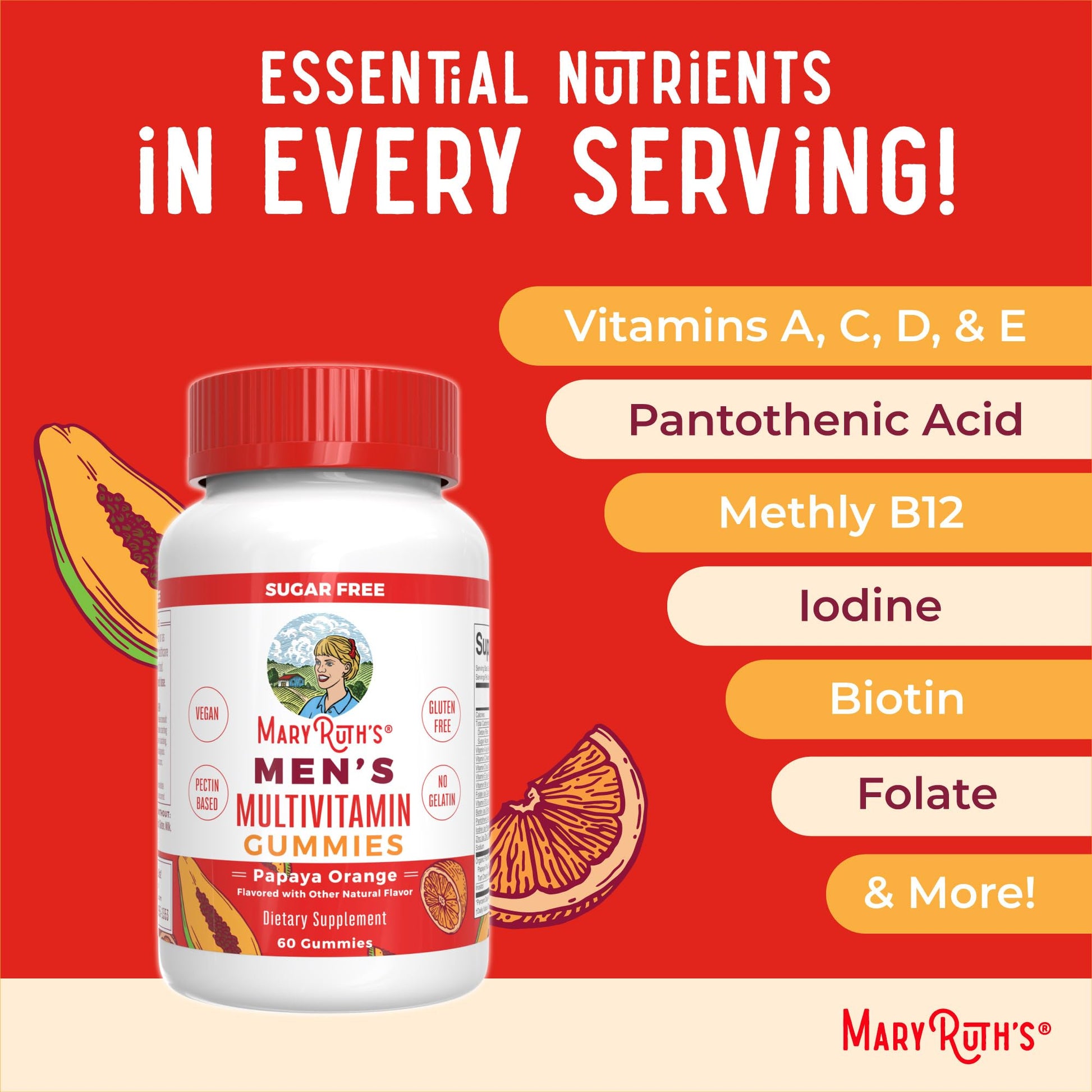 MaryRuth's Multivitamin Gummies for Men | Vitamin A, C, D, E, B6, B12, Biotin, Zinc | Energy Metabolism | Immunity | Bone Health | Cellular Health | Vegan | Non-GMO | Gluten & Sugar Free | 60 Count MARYRUTH'S uk supplements