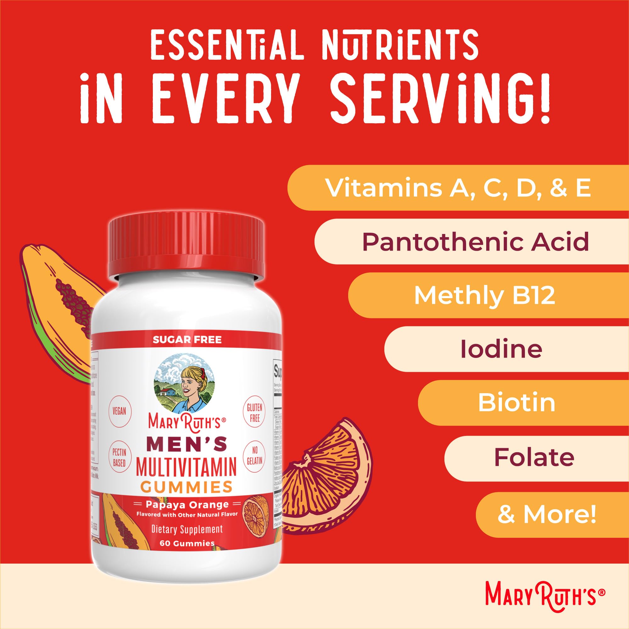 MaryRuth's Multivitamin Gummies for Men | Vitamin A, C, D, E, B6, B12, Biotin, Zinc | Energy Metabolism | Immunity | Bone Health | Cellular Health | Vegan | Non-GMO | Gluten & Sugar Free | 60 Count MARYRUTH'S uk supplements
