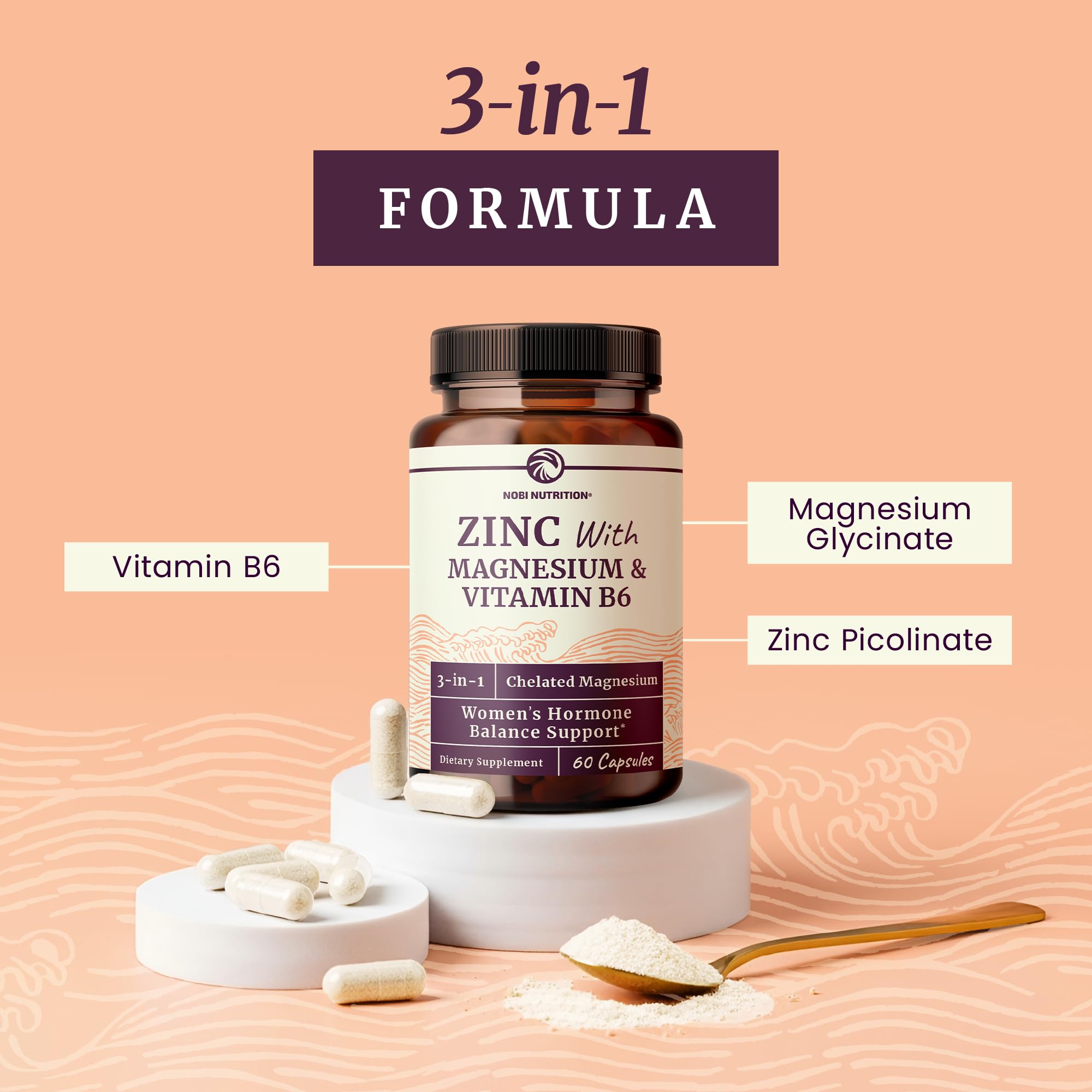 Zinc and Magnesium Supplement with Vitamin B6 | Women’s Hormone Balance, Menstrual Cycle & Immune Support | High Absorption Chelated Magnesium Glycinate with Zinc Picolinate and VIT B6 | 60 Ct Nobi Nutrition uk supplements