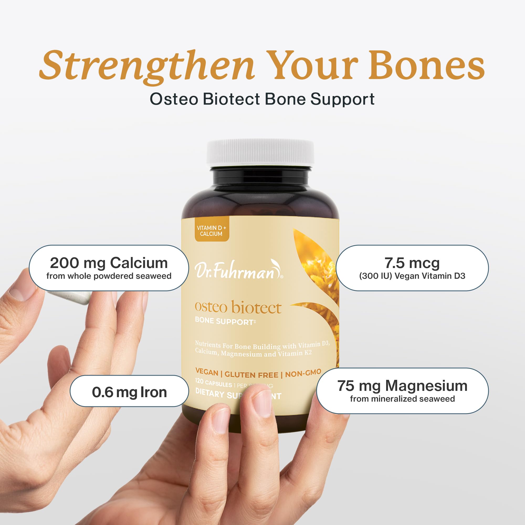 Dr. Fuhrman Osteo Bone Health Supplement | Wholefood Supplement for Women & Men | Vitamin for Bone Density | Organic Vitamin D3, Calcium, Magnesium & K2 | Natural Ingredients | 120 Caps Dr. Fuhrman uk supplements