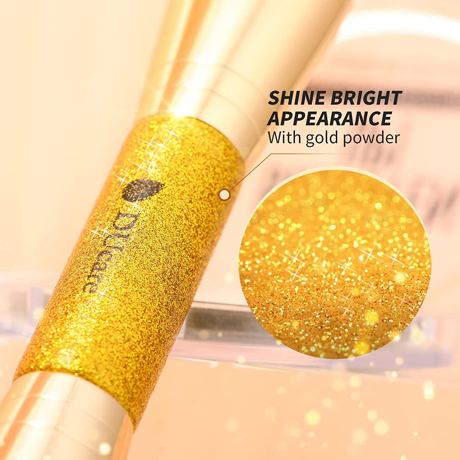 DUcare Dual End Foundation Contour Bronzer Brush, Gold Glitter Handle Double Ended Professional Face Makeup Tool for Liquid Cream Powder DUcare uk supplements