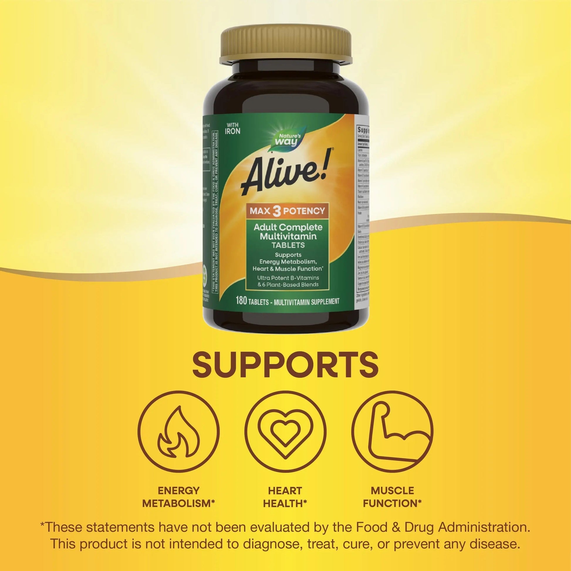 Nature's Way Alive! Max3 Potency Daily Multivitamin, Methylated B12 and Folate, Ultra Potency B-vitamins to Support Energy Metabolism*, 180 Tablets Nature's Way uk supplements