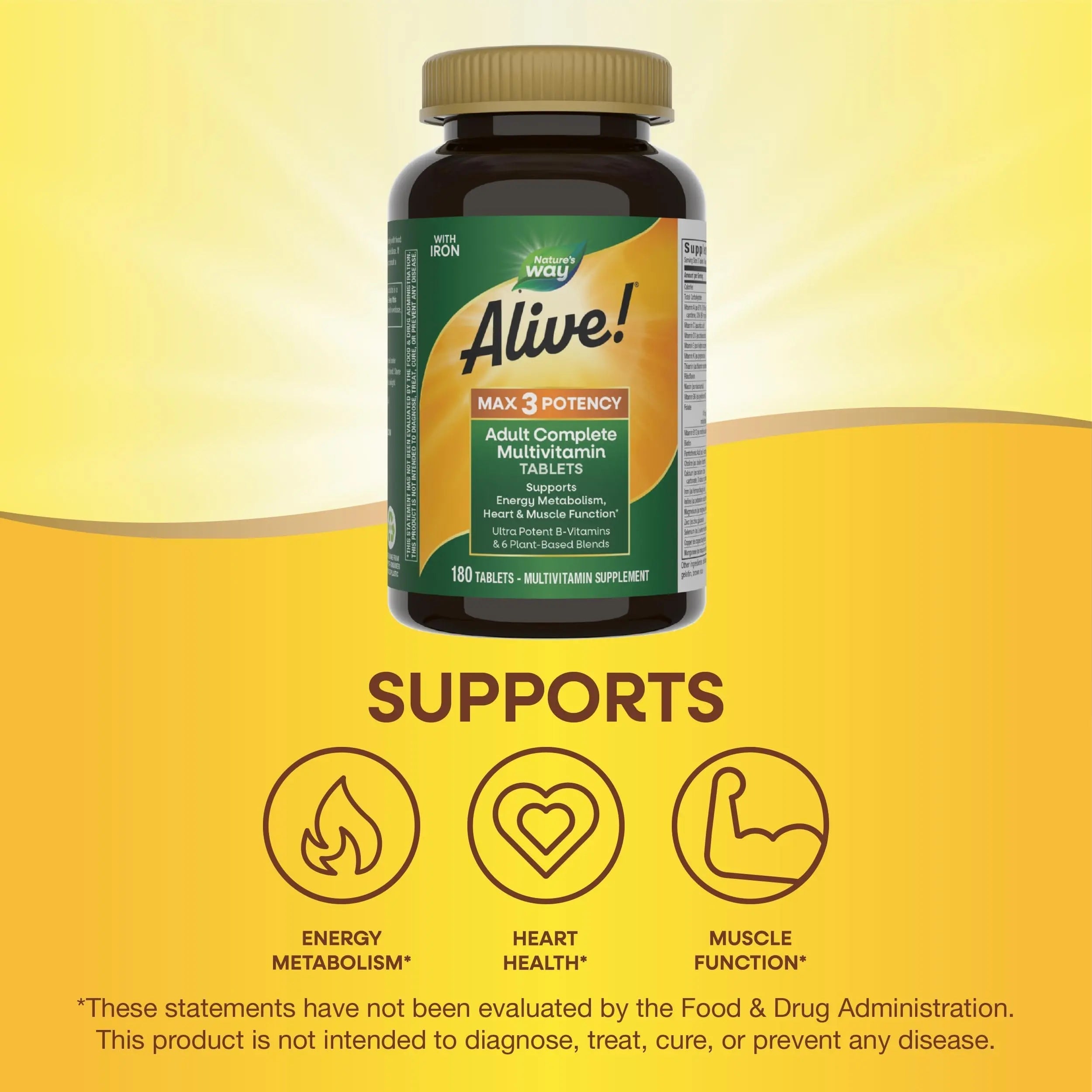 Nature's Way Alive! Max3 Potency Daily Multivitamin, Methylated B12 and Folate, Ultra Potency B-vitamins to Support Energy Metabolism*, 180 Tablets Nature's Way uk supplements