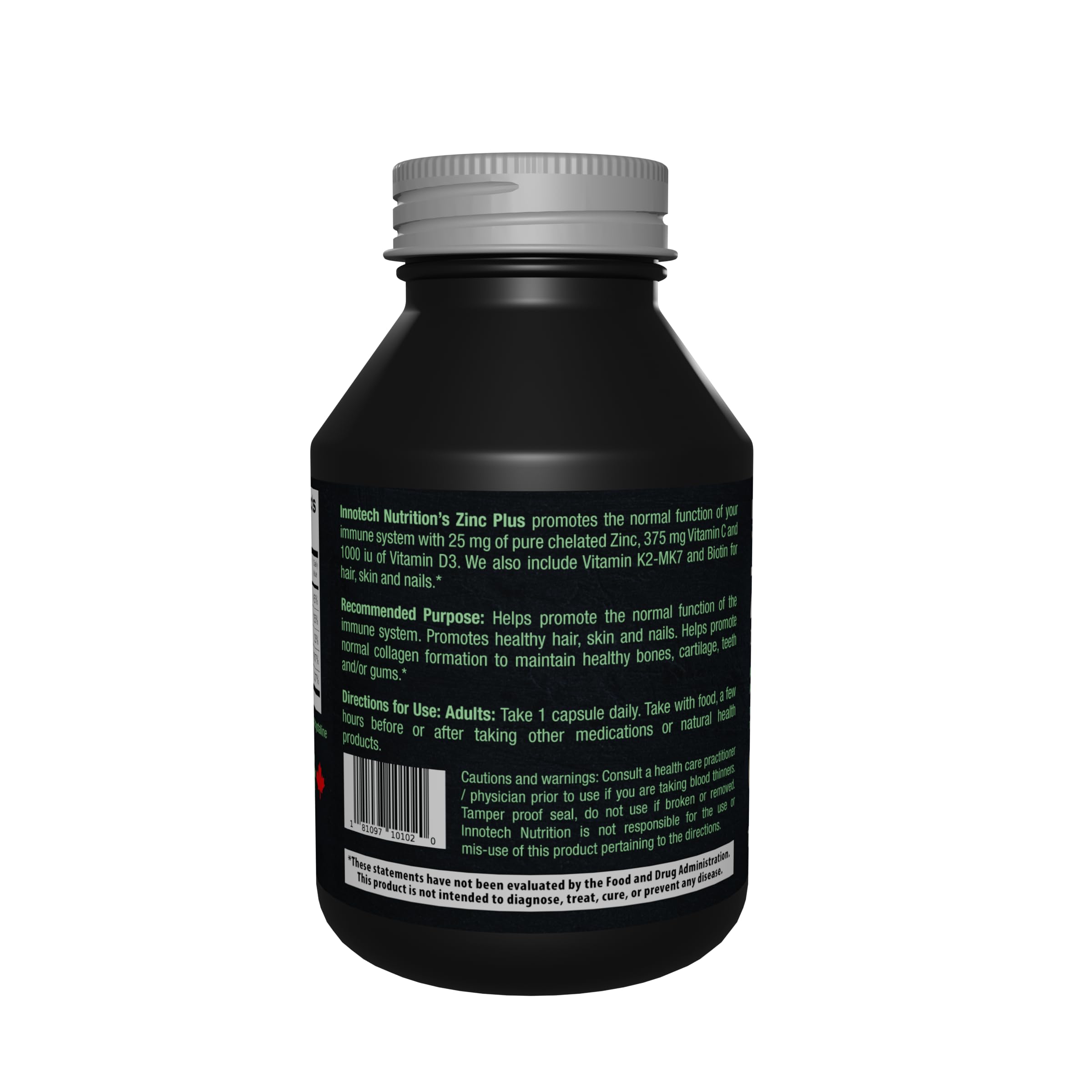 Innotech Nutrition Zinc Plus Immune Hair Skin & Nails Support Chelated Zinc Vitamin D3 & Biotin 120 Vegan Capsules Innotech Nutrition Solutions uk supplements