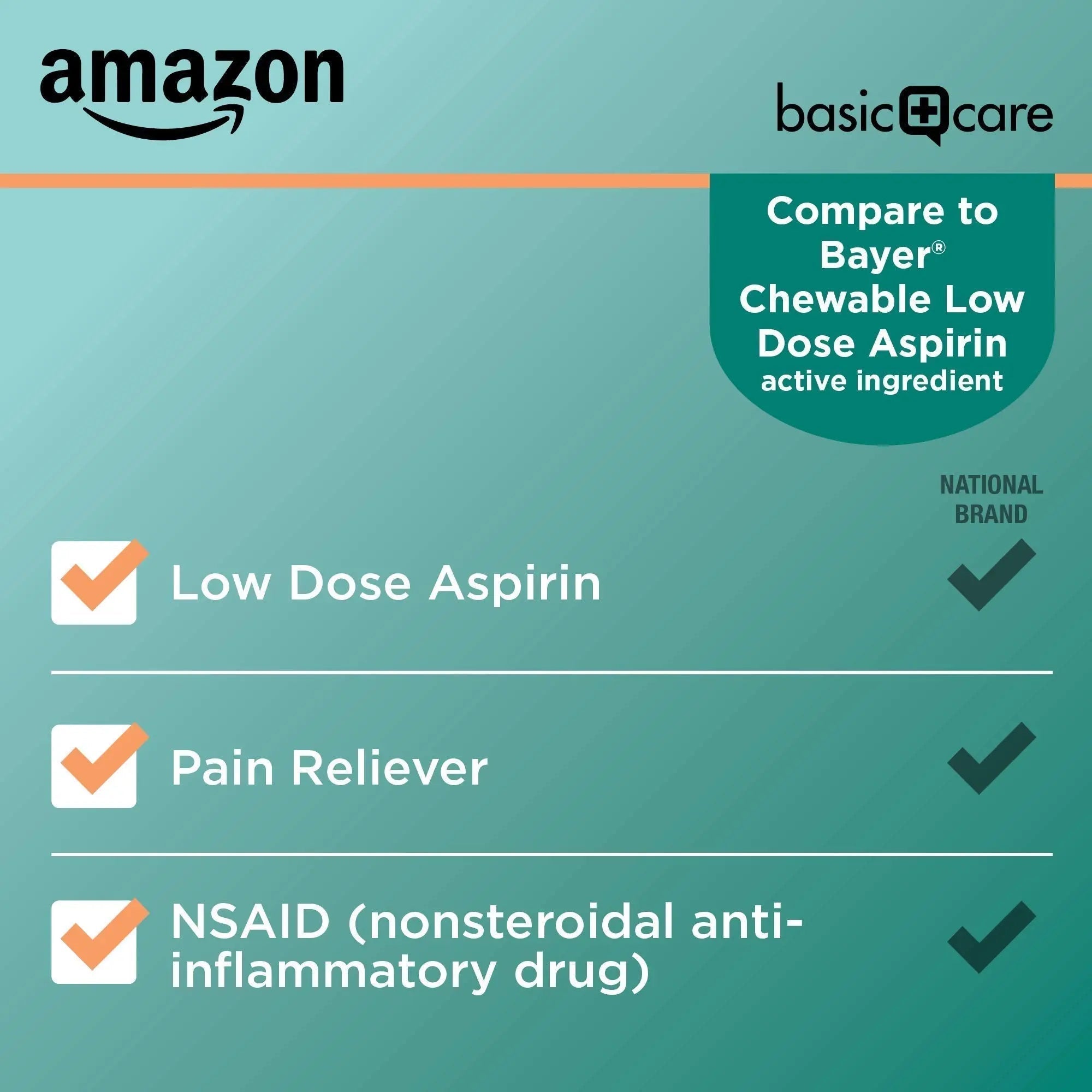 Amazon Basic Care Low Dose Aspirin 81 mg Chewable Tablets, Pain Reliever for Minor Aches, Orange Flavor, 36 Count Amazon Basic Care uk supplements