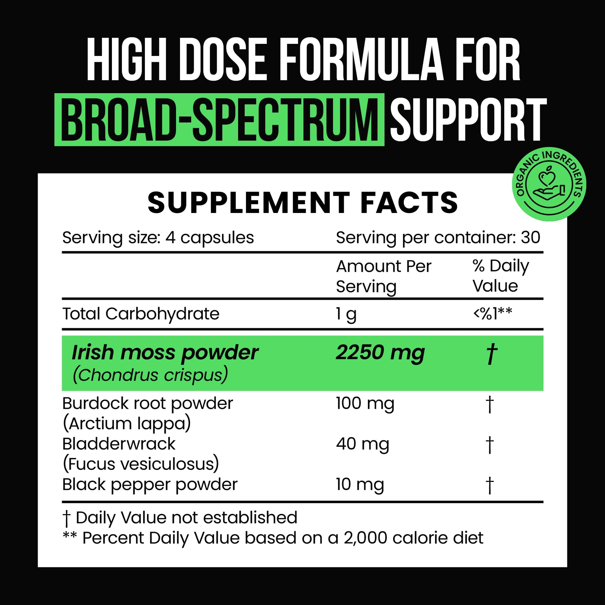 VitaRaw Organic Irish Sea Moss Capsules 2400 mg - Burdock Root and Bladderwrack Powder Real Seamoss Pills for Immune Support, Joint and Gut Health Help - Raw Sea Moss Advanced Herbal Supplement VitaRaw uk supplements