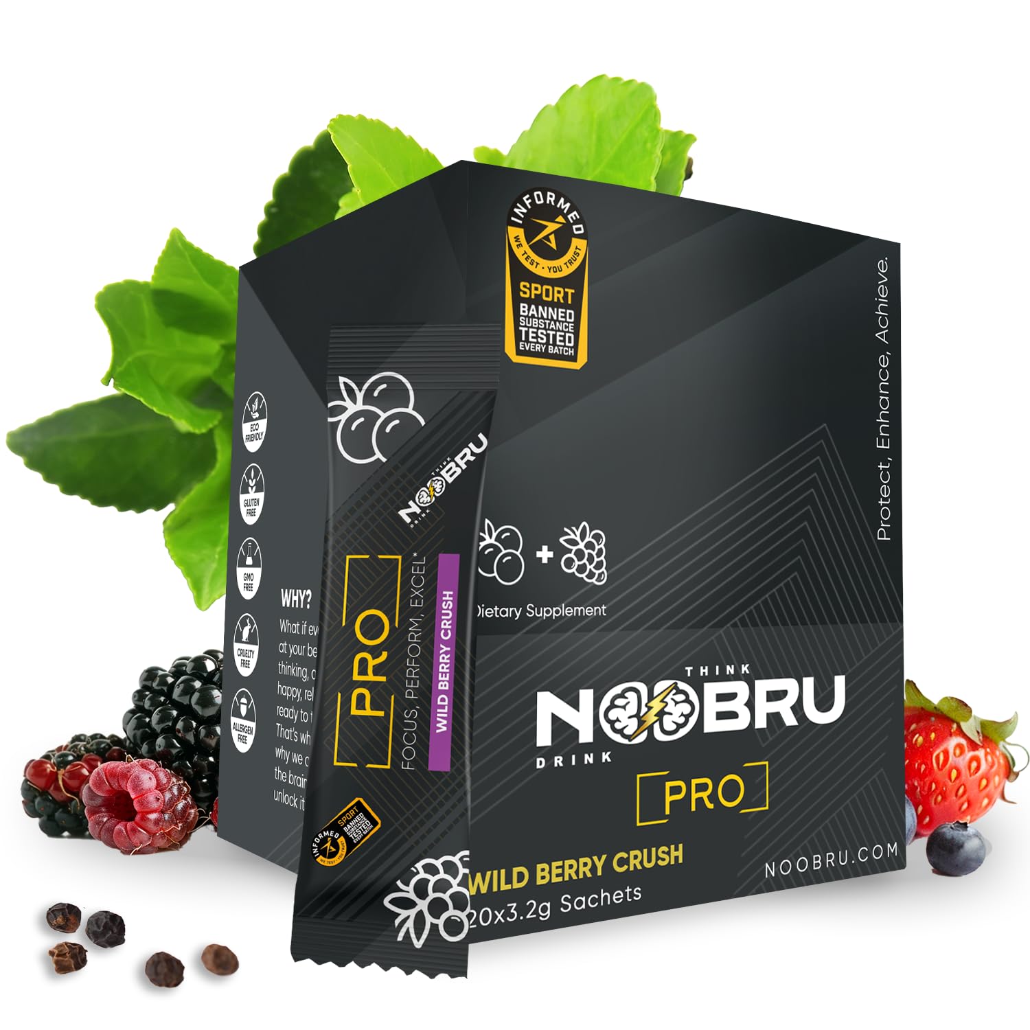 Noobru™ Pro - Brain & Nootropic Supplement for Cognitive Performance, Mental Clarity, and Focus - Precision-Formulated Drink with 17 Research-Backed Ingredients - 20 Servings Noobru uk supplements
