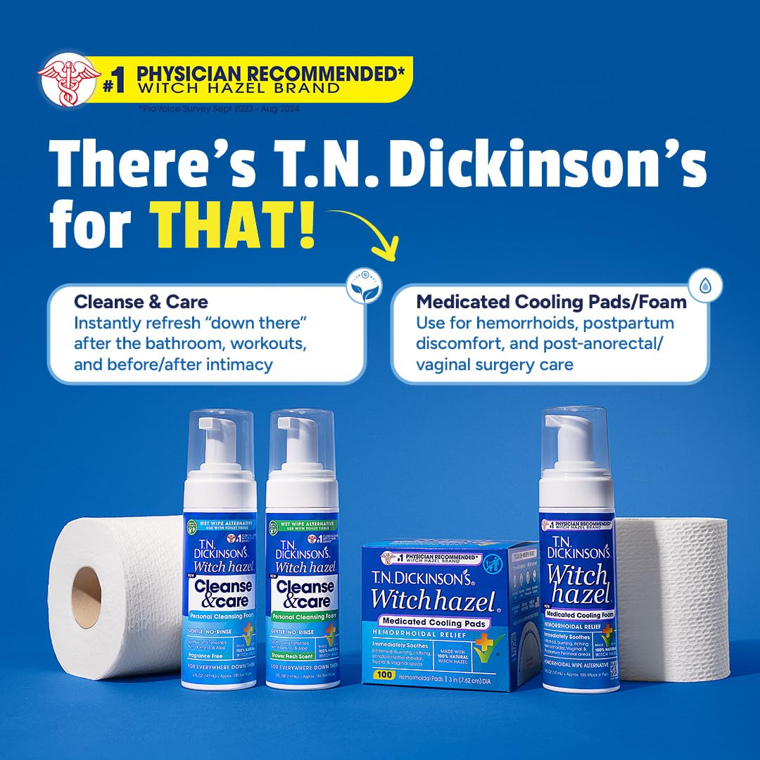 T.N. Dickinson’s Medicated Cooling Pads with Witch Hazel and Aloe | Hemorrhoid Treatment, Postpartum Care, Feminine & Rectal Relief | 100 Rounds T.N. Dickinson's uk supplements