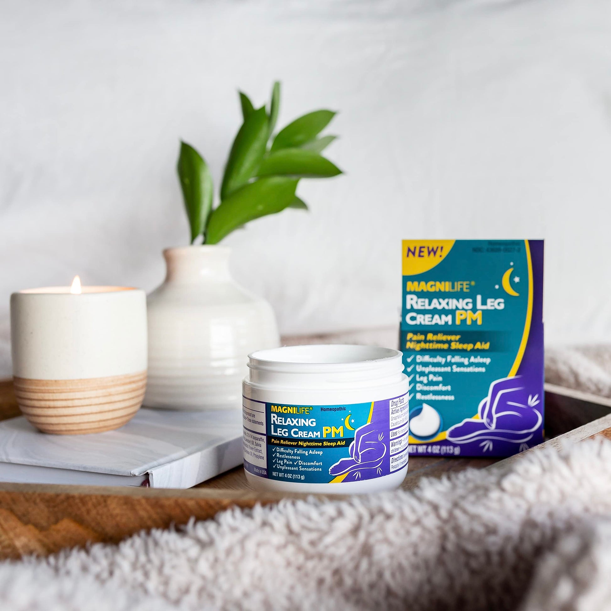 MagniLife Relaxing Leg Cream PM, 4 Oz, Homeopathic Nighttime Pain Reliever & Sleep Aid with Lavender & Magnesium, Non-Greasy Deep Penetrating Cream for Restless Legs & Discomfort MagniLife uk supplements