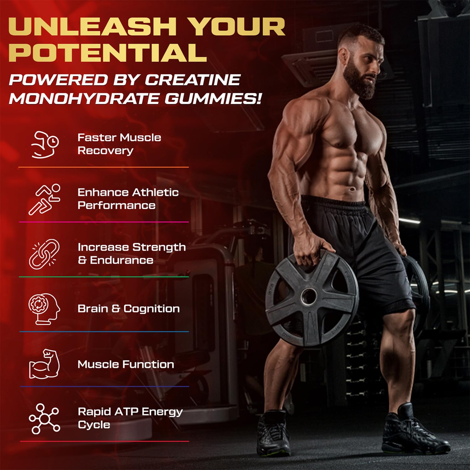 kukaly Creatine Monohydrate Gummies for Men & Women, 9000MG Creatine Gummies Sugar Free - Mixed Flavored with L-Taurine, BCAA 2:1, B12 B6 for Boost Strength, Focus & Endurance, Vegan, Non-GMO, 120pcs kukaly uk supplements