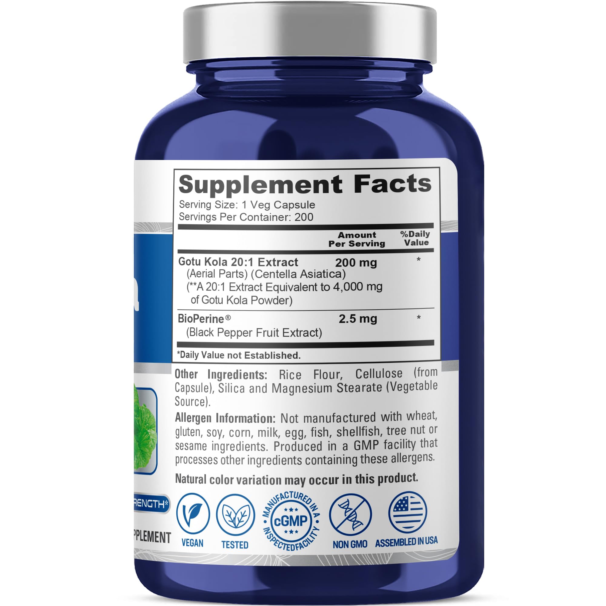 NusaPure Gotu Kola Capsules 20:1 Extract, 200 mg Equivalent to 4000mg Per Veggie Caps, 200 Count, Non-GMO, Vegan, Bioperine - Traditional Herb Extract NusaPure uk supplements