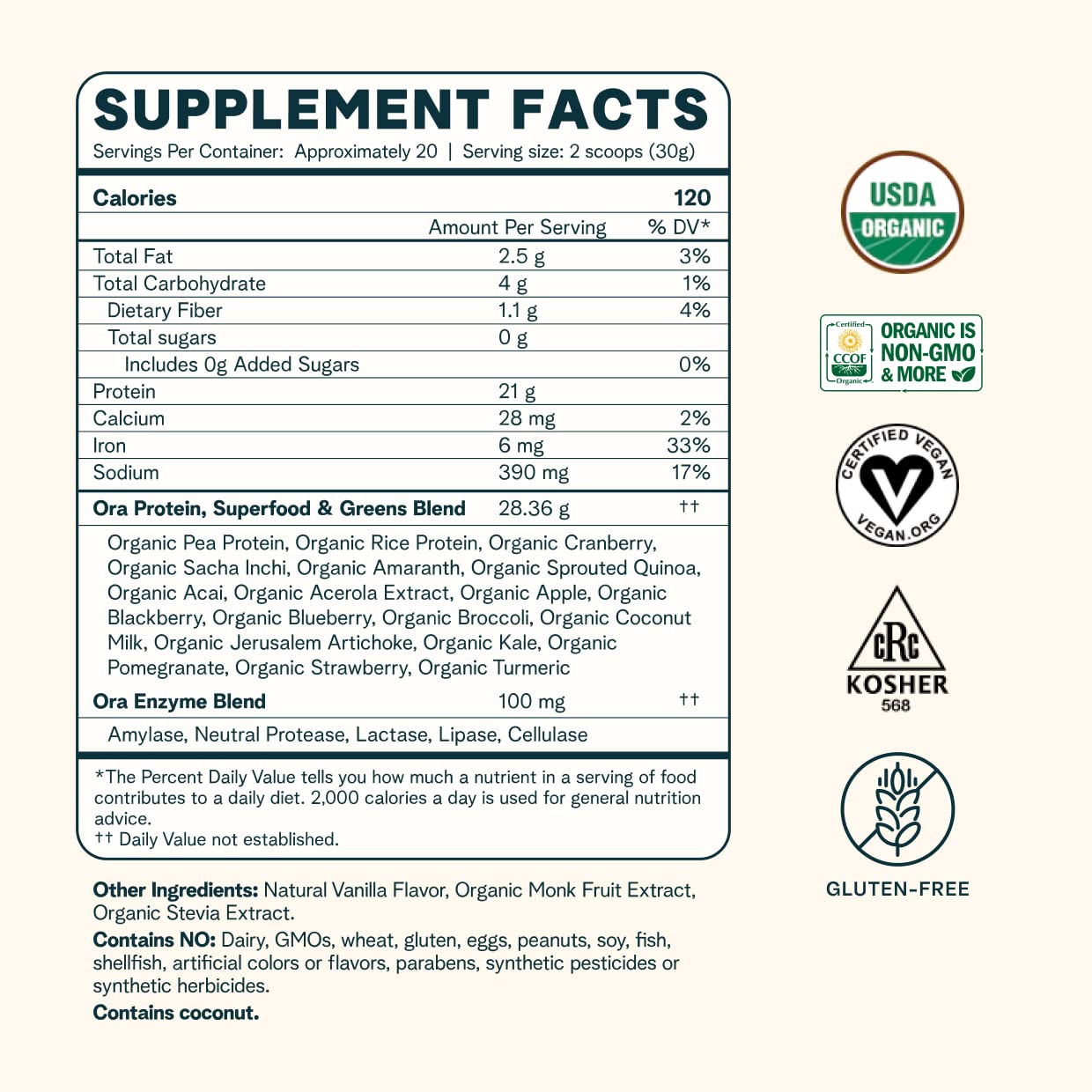 Ora Organic Protein Powder - 21g Plant-Based Protein for Women and Men Pre-Workout Ora Organic uk supplements