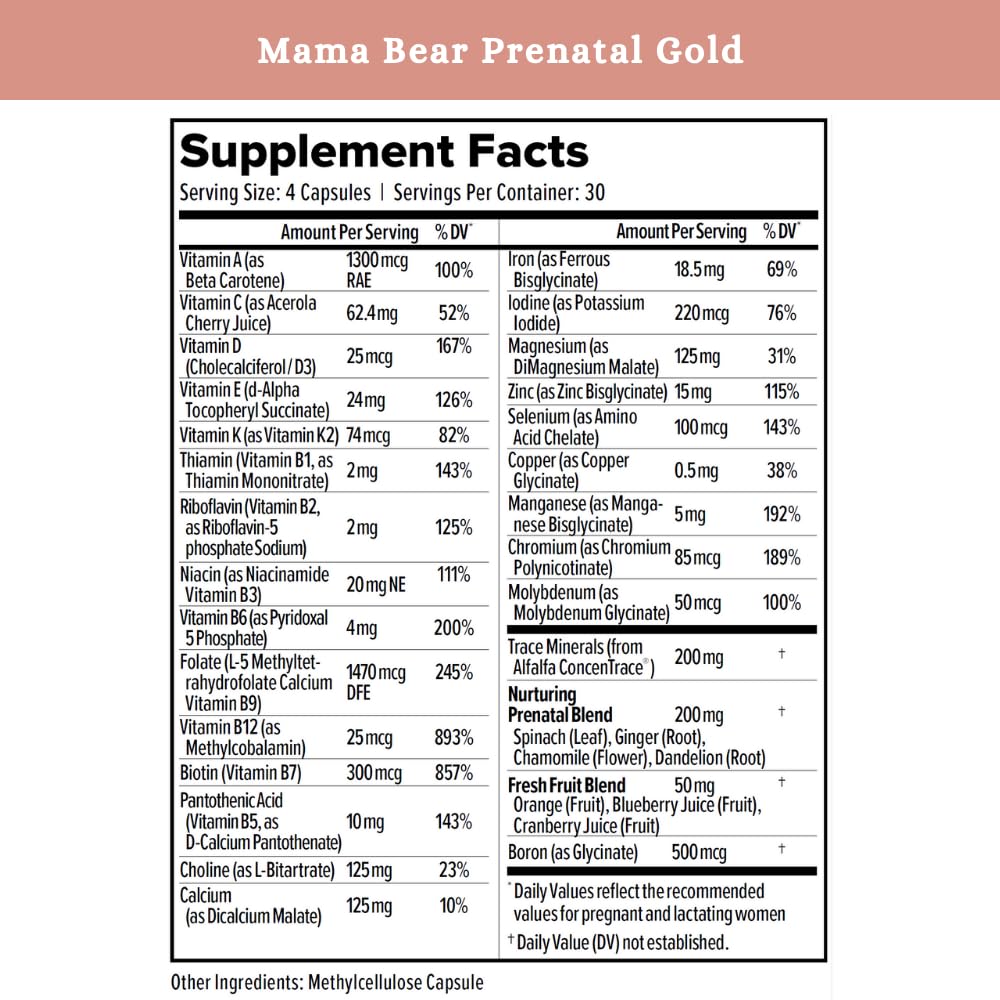 SPRIGS Mama Bear Prenatal Gold Multivitamin with Choline and Methylated Folate for Pregnancy Support Easy to Digest Prenatal Vitamins SPRIGS uk supplements
