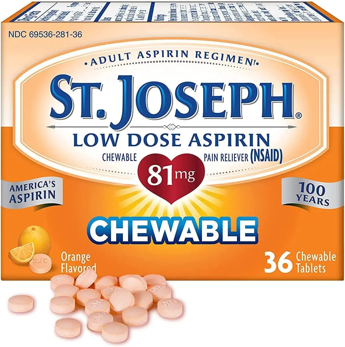 St. Joseph St. Joseph Aspirin Chewable Orange, Orange 36 tabs 81 mg(Pack of 3) St. Joseph uk supplements