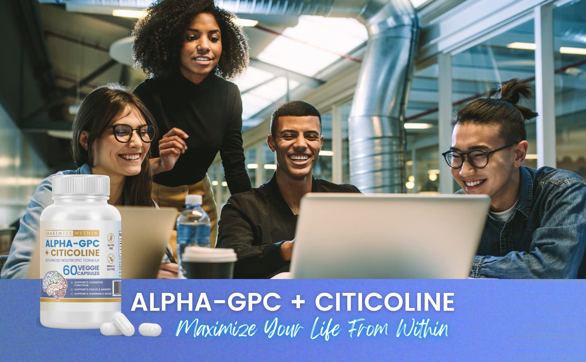 Maximize Within Alpha GPC + Citicoline 60 Ct, 1600mg Concentrated Formula- 99%+Highly Purified & Bioavailable Nootropic-Cognitive Enhancer, Supports Memory, Brain Function, Boosts Focus, Mood & Energy Maximize Within uk supplements
