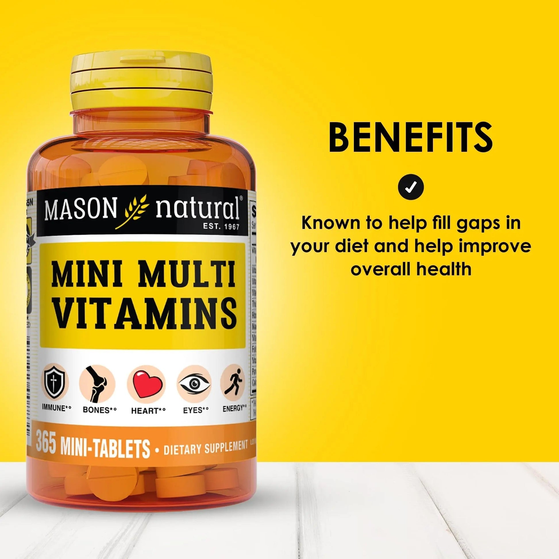 MASON NATURAL Mini Multi Vitamins, Vitamins A, C, D3, E, B1, B2, B3, B6, B12, Folate and Calcium for Overall Health, 1 Year Supply MASON NATURAL uk supplements
