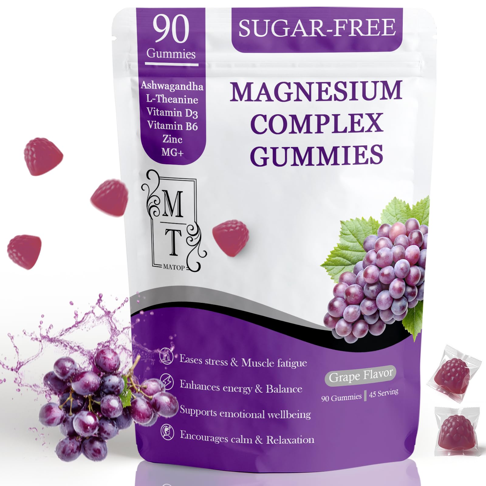 MATOP Magnesium Complex for Women Gummies - 8 in 1 Triple Magnesium Complex (Glycinate, Malate, Citrate) with L-Theanine, Ashwagandha, Vitamin D3, B6 & Zinc - Stress, Calm & Focus - 90 Vegan Gummies MATOP uk supplements