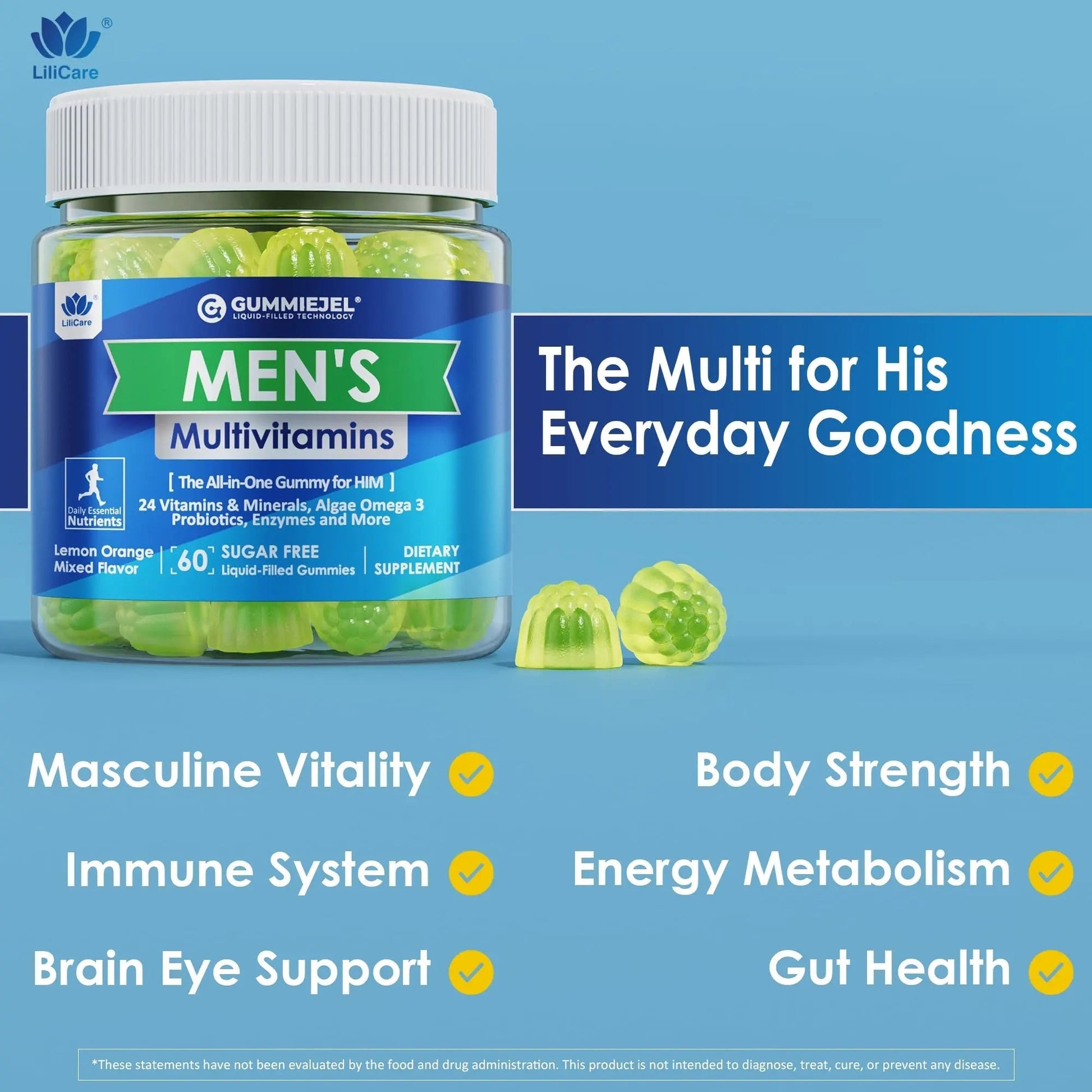 Mens Multivitamins Gummies, Methylated Multivitamin for Men, B Complex, Minerals, Vegan Omega 3, Probiotic, Enzyme LILICARE uk supplements