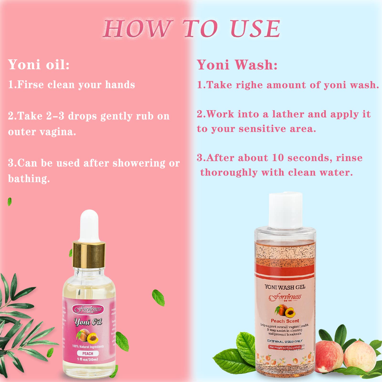 forvirness Feminine Wash & Natural Yoni Oil Set - Cleanse, Remove Odor, pH Balance for Women forvirness uk supplements