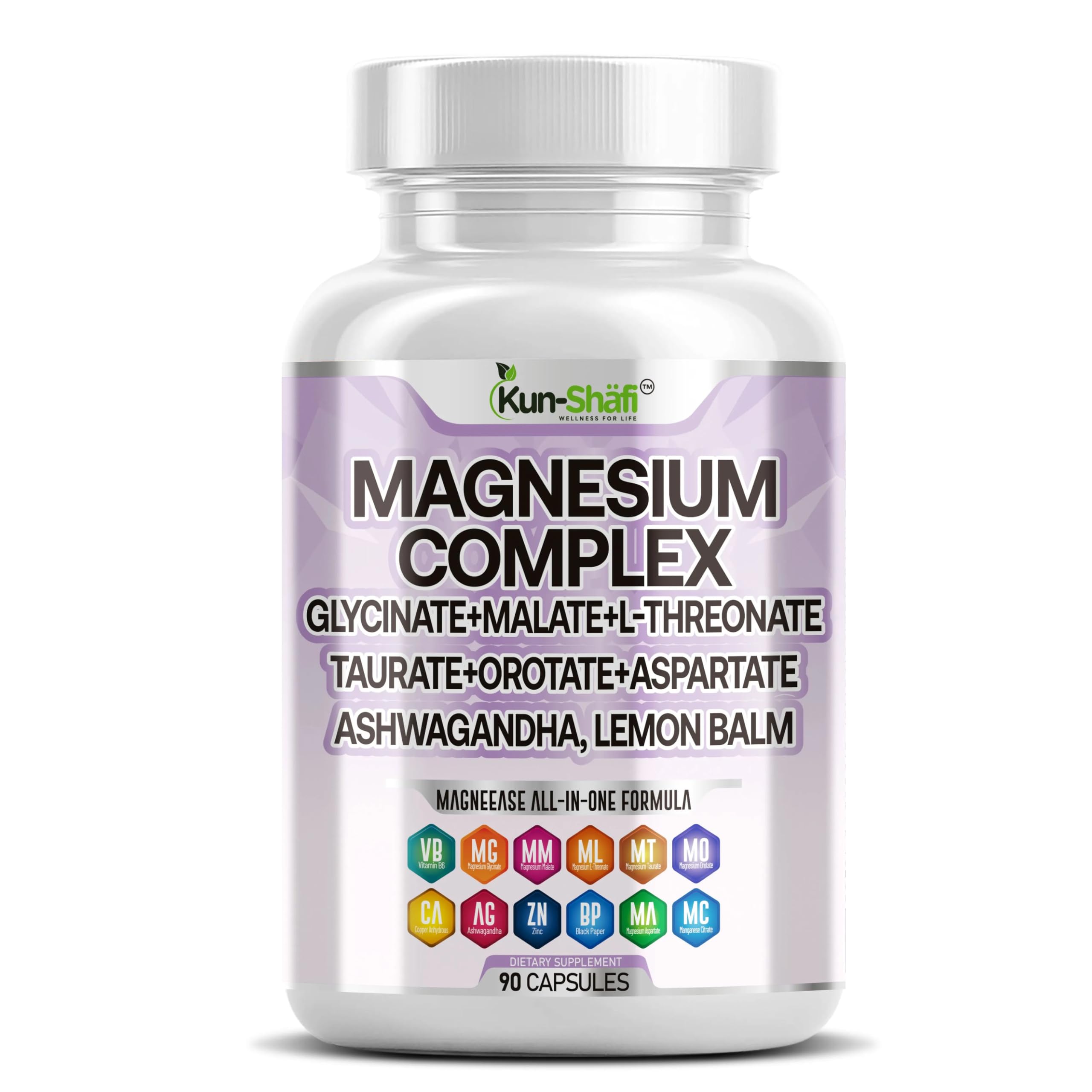 Kun Shafi Magnesium Complex with Magnesium Glycinate Malate, L-Threonate, Taurate, Orotate, Zinc,Aspartate, Copper Manganese & Vitamin D3 B6 Complex - 1Pack Kun Shafi uk supplements