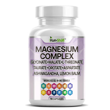 Kun Shafi Magnesium Complex with Magnesium Glycinate Malate, L-Threonate, Taurate, Orotate, Zinc,Aspartate, Copper Manganese & Vitamin D3 B6 Complex - 1Pack Kun Shafi uk supplements