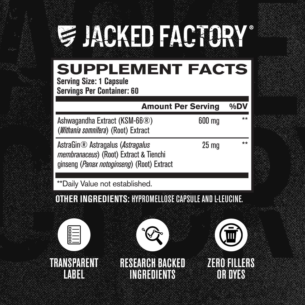 Jacked Factory Ashwagandha Root Extract (KSM-66 Ashwagandha) w/ 5% Withanolides - Supplement for Natural Stress Relief, Cognitive Function, Vitality, and Mood Support - 60 Veggie Capsules Jacked Factory uk supplements