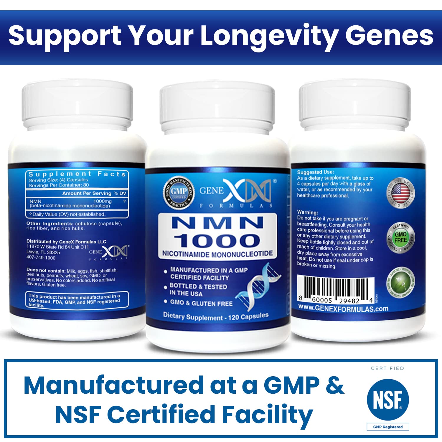 Genex Formulas NMN 1000mg - 99% Pure Shelf Stabilized Supplement Capsules for Increased NAD Levels & Healthy Aging, GMP Certified, 1000mg per Serving, 120 Capsules Genex Formulas uk supplements