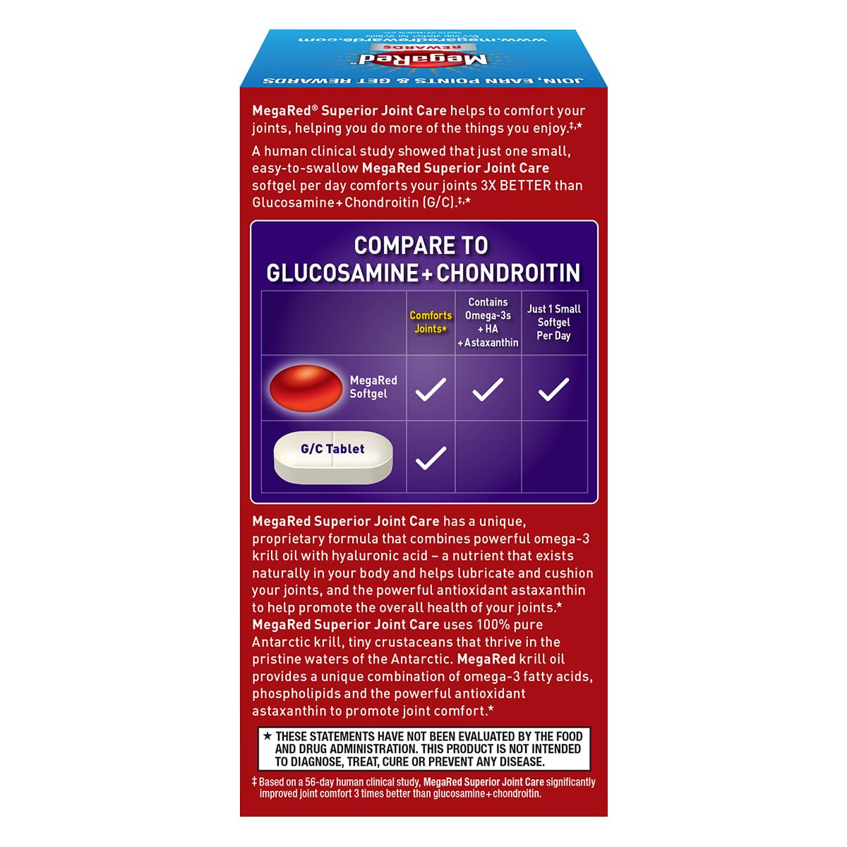 Omega-3 Krill Oil and Joint Supplement - Megared Joint Care 60 softgels - EPA/DHA fatty acids, Antioxidants, Hyaluronic acid, No fishy burp aftertaste as with Fish Oil MegaRed uk supplements