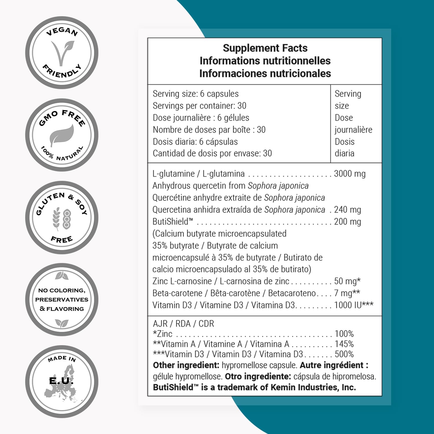 Supersmart PermeaGut Formula (High Potency) - with L-Glutamine, ButiShield Calcium Butyrate, Zinc-L-Carnosine - Gut Barrier Support | Vegan & Gluten Free - 180 Gastro-Resistant Capsules Supersmart uk supplements