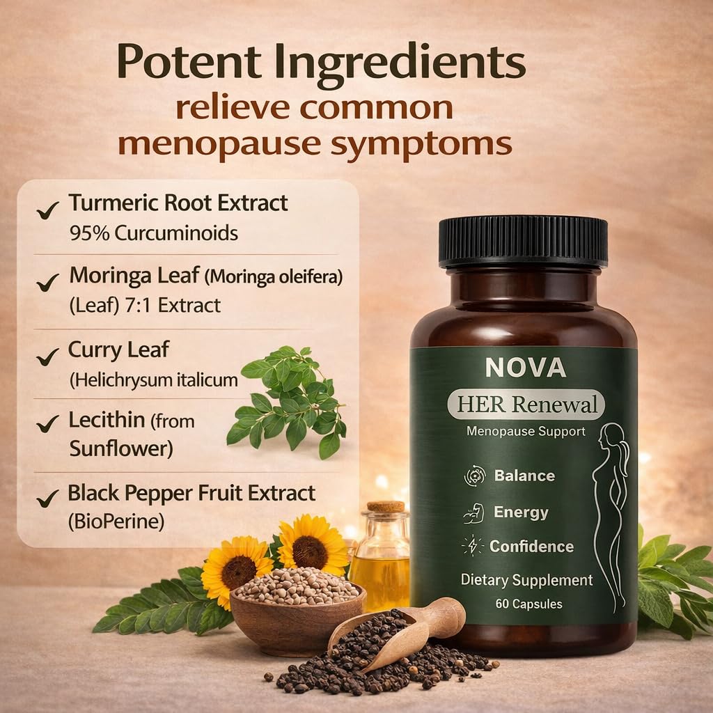 DFTLUUE NOVA Menopause Relief Support for Her - Probiotic Estrogen Balance Formula with Curcuminoids & Botanical Extracts – Supports Hormonal Balance, Comfort & Daily Well-Being – 60 Capsules (1) DFTLUUE uk supplements