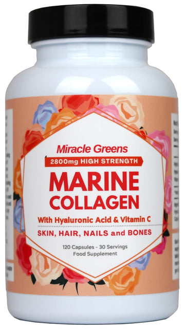 2800mg Marine Collagen Capsules – Highest Strength Type 1 Hydrolysed Collagen with Hyaluronic Acid and Vitamin C Miracle Greens uk supplements