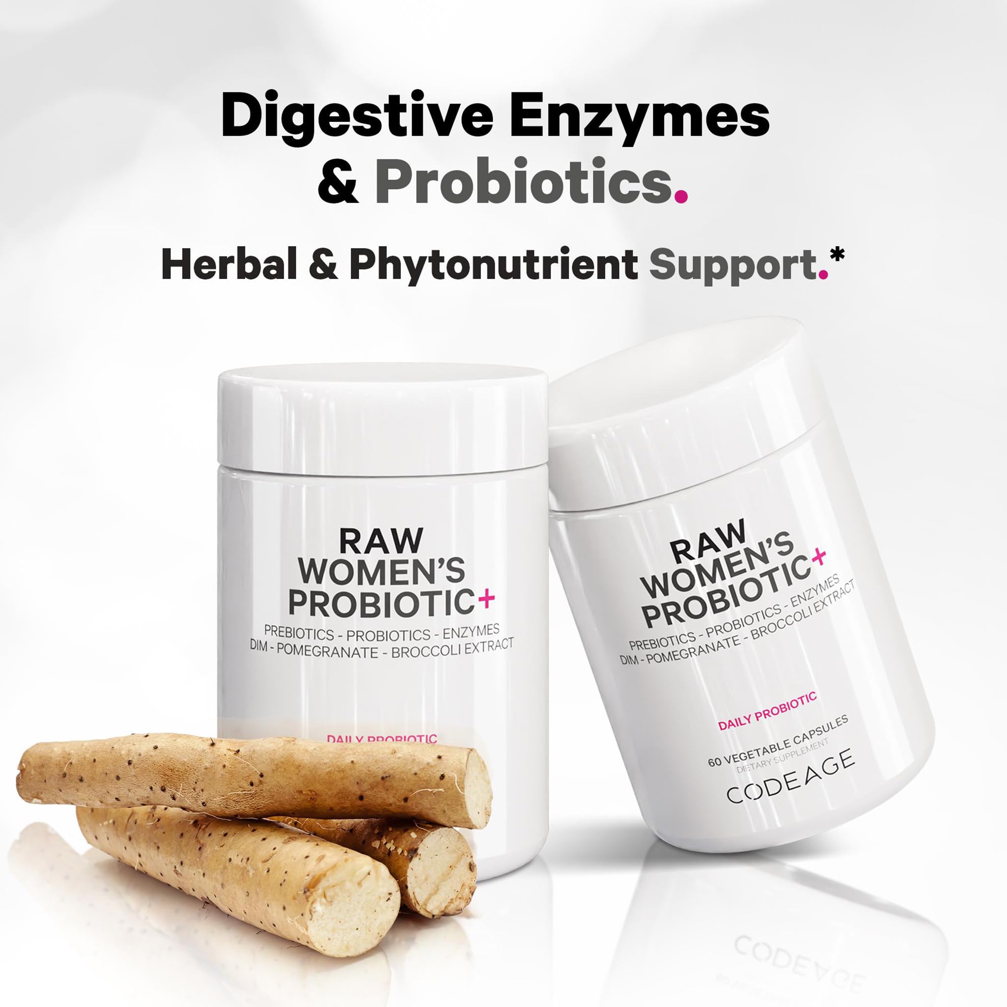 Codeage Raw Women’s Probiotic+ Supplement - 34 Probiotic Strains, 100 Billion CFUs, Digestive Enzymes, Prebiotic Blend, DIM, Herbal Extracts, Phytonutrients - Non-GMO - 30 Capsules Codeage uk supplements