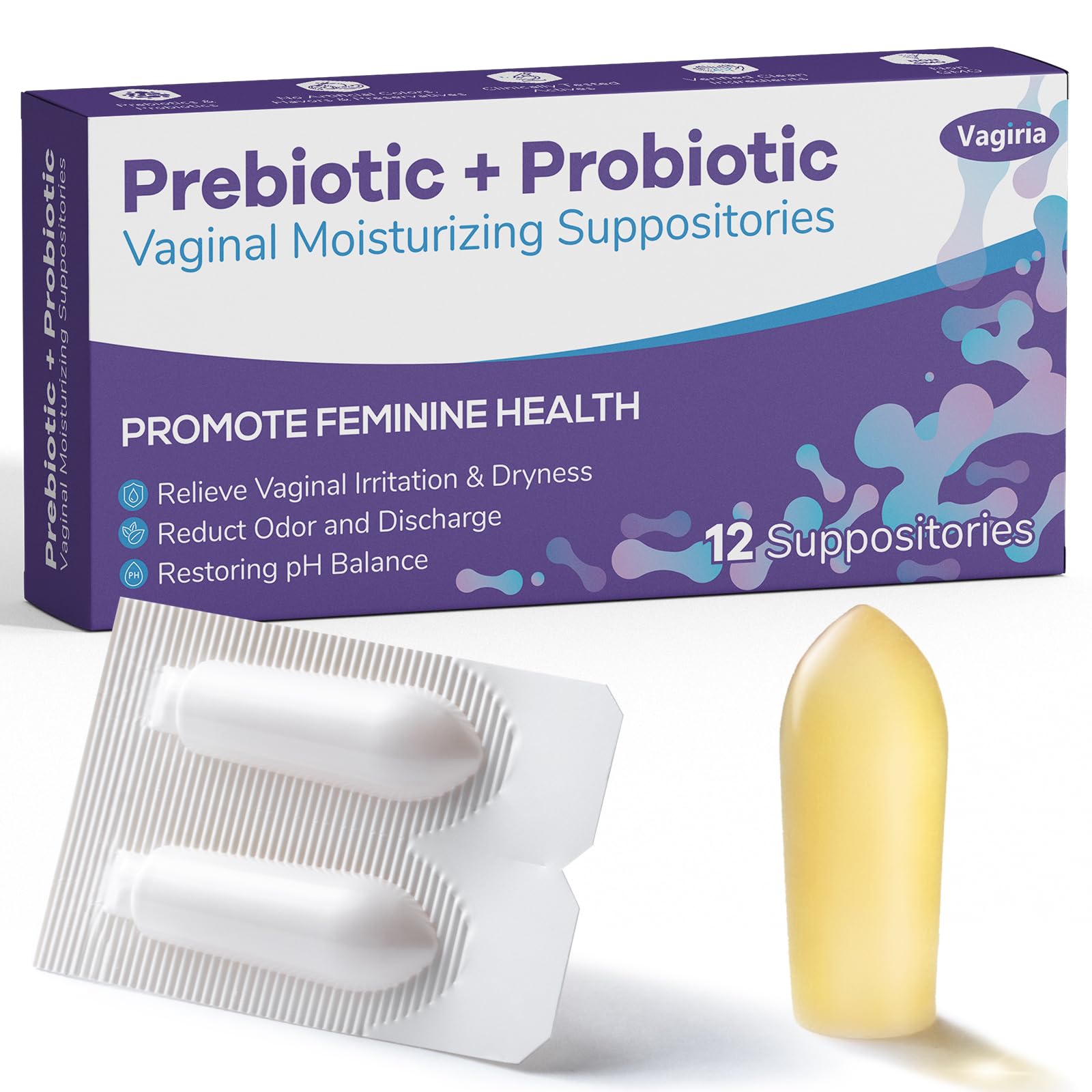 Vaginal Probiotic Suppositories, Prebiotic Infused with Hyaluronic Acid, Tea Tree, and Vitamin C&E Vagiria uk supplements