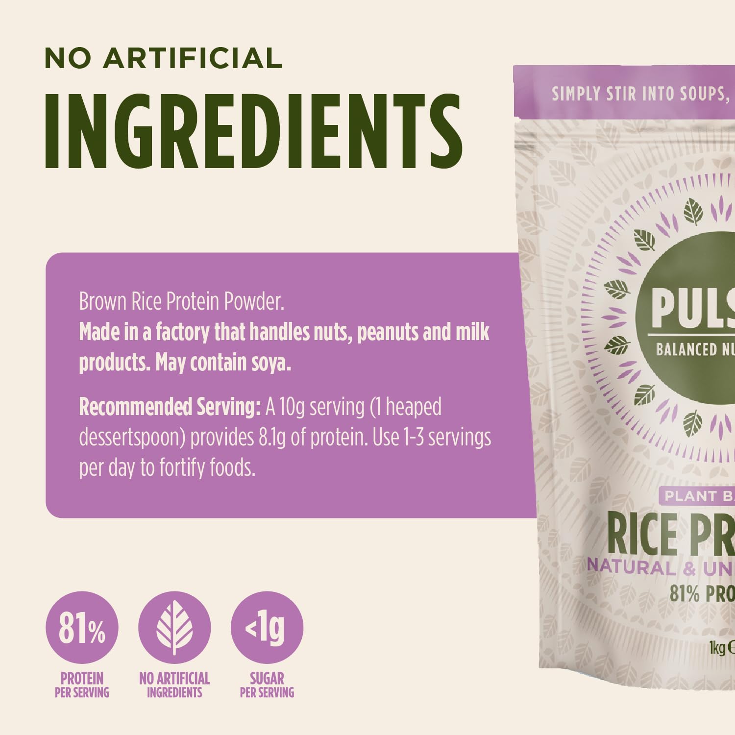 Pulsin - Natural & Unflavoured Vegan Rice Protein Powder - 1kg - 8.1g Protein, 0.4g Carbs, 43 Kcal Per Serving Pulsin uk supplements