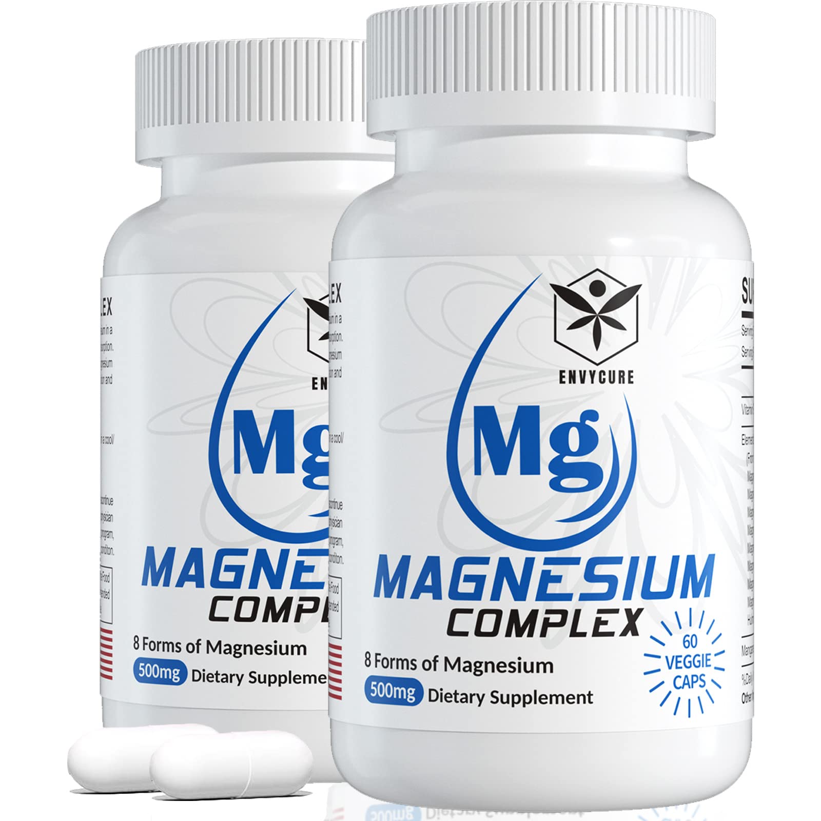 Magnesium Complex Supplement 8 Forms, 500mg Magnesium Glycinate, Malate, Citrate, High Absorption Mg for Calm, Sleep, Mood & Healthy Muscle, Pack of 2, Total 120 Vegan Capsules EnvyCure uk supplements