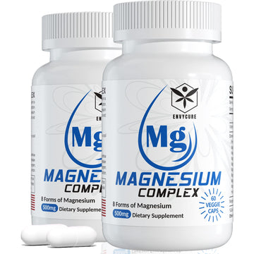 Magnesium Complex Supplement 8 Forms, 500mg Magnesium Glycinate, Malate, Citrate, High Absorption Mg for Calm, Sleep, Mood & Healthy Muscle, Pack of 2, Total 120 Vegan Capsules EnvyCure uk supplements