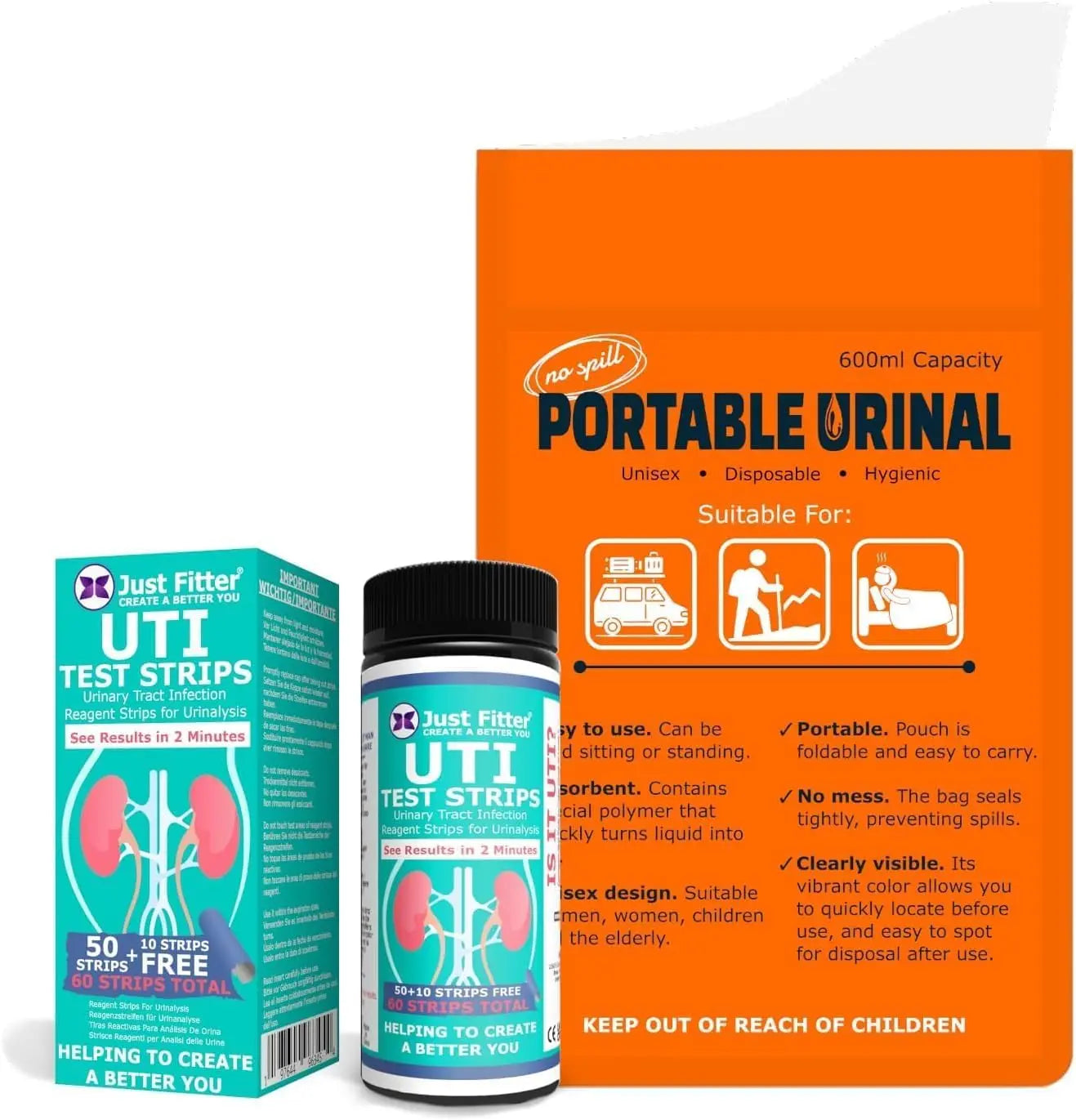 UTI Kit – UTI Test Strips with Emergency Urination Support Bags, 60 Urinary Tract Infection Test Strips with 6 Portable Disposable Urine Bags, Home Urinalysis Test for Leukocytes & Nitrites Just Fitter uk supplements