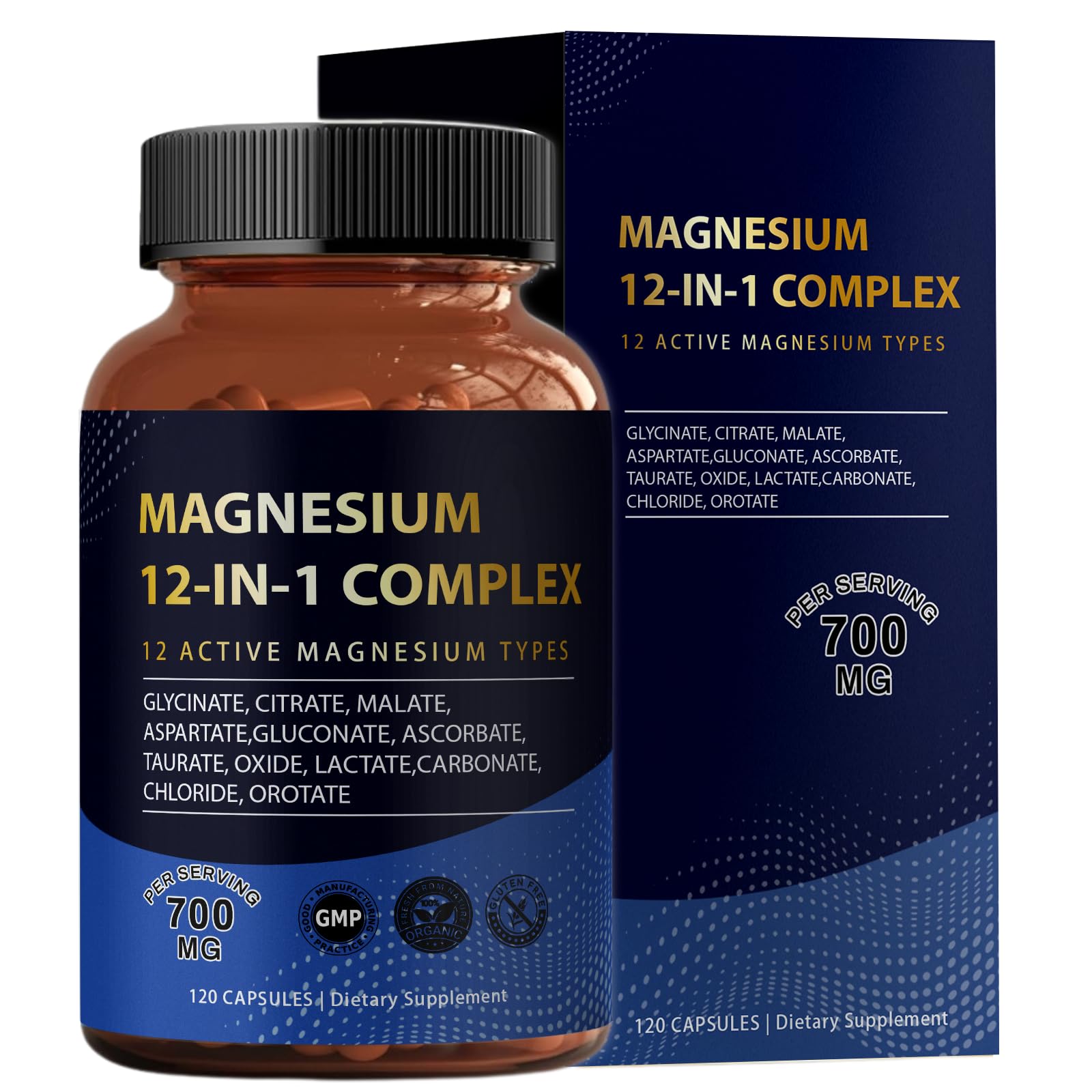 Puravita Magnesium Complex 700mg 12 in 1 Magnesium Supplement with Glycinate, Citrate, Malate & More | Easy Absorption, Energy Support, Vegan & Non-GMO | 120 Capsules (1pc) YPRYPR uk supplements