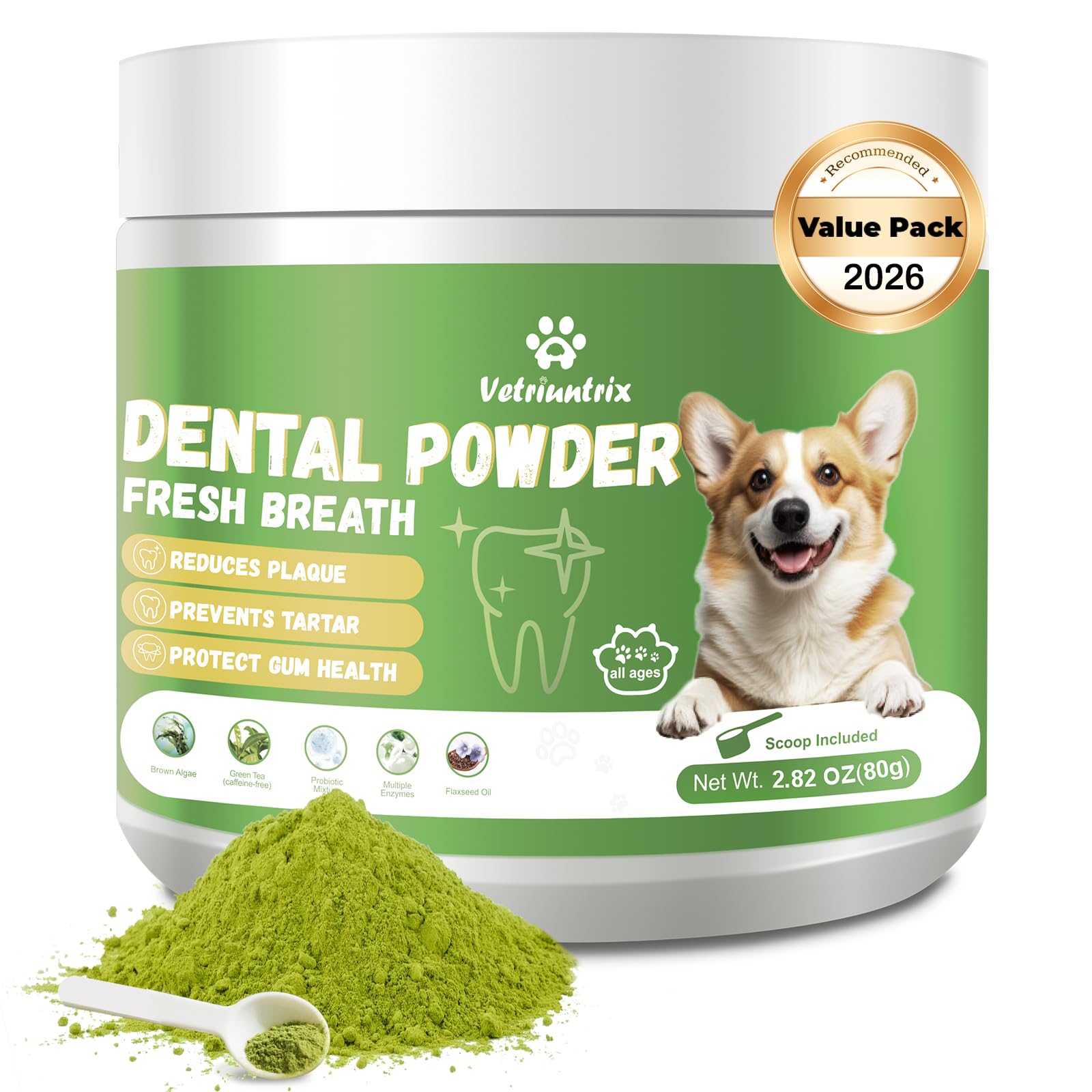 Vetriuntrix Dog Teeth Cleaning Powder, Dental Powder for Dogs Teeth Tartar Remove & Plaque Off, Fresh Breath for Dogs with Natural Plants Blend, Enzymes and Postbiotics, 80g Vetriuntrix uk supplements
