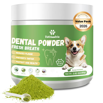 Vetriuntrix Dog Teeth Cleaning Powder, Dental Powder for Dogs Teeth Tartar Remove & Plaque Off, Fresh Breath for Dogs with Natural Plants Blend, Enzymes and Postbiotics, 80g Vetriuntrix uk supplements