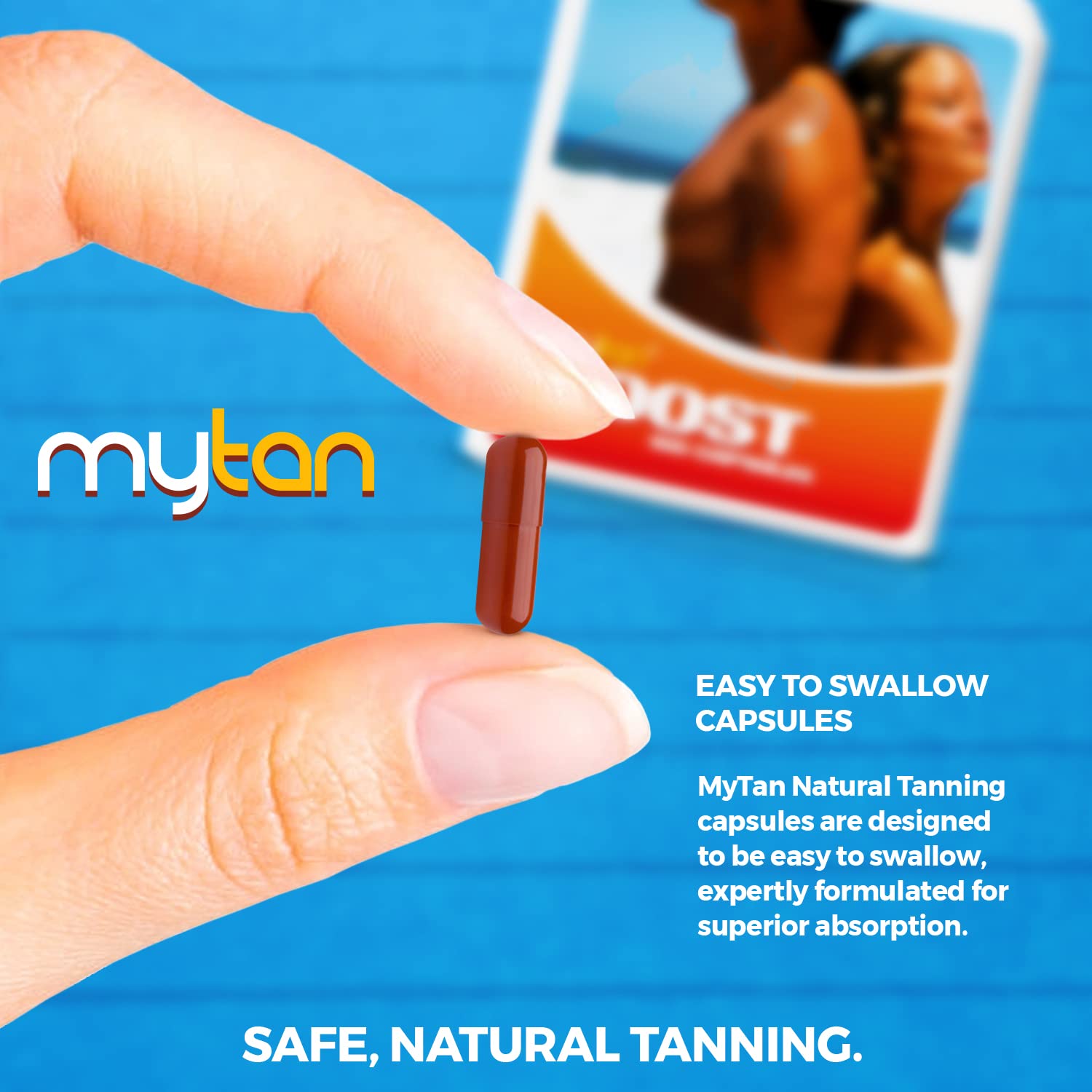 MyTan Boost Tan Pills | 100 Capsules | Sun Tan Accelerator | Natural Tanning Supplement | Tyrosine, Copper Multivitamin | 25-Day Extended Holiday Supply MyTan uk supplements