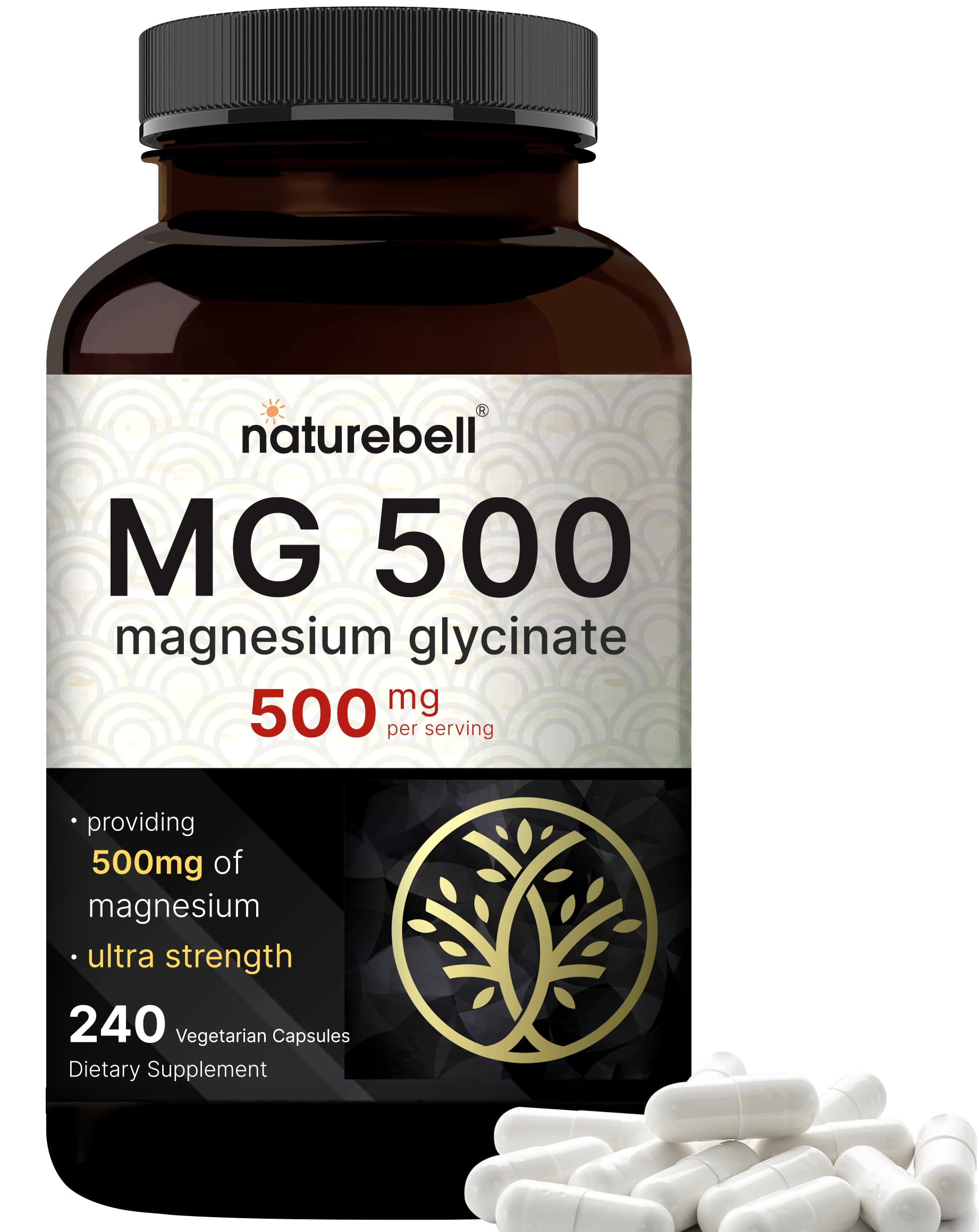 NatureBell Magnesium Glycinate 500mg Per Serving | 240 Veggie Capsule, 100% Chelated NatureBell uk supplements