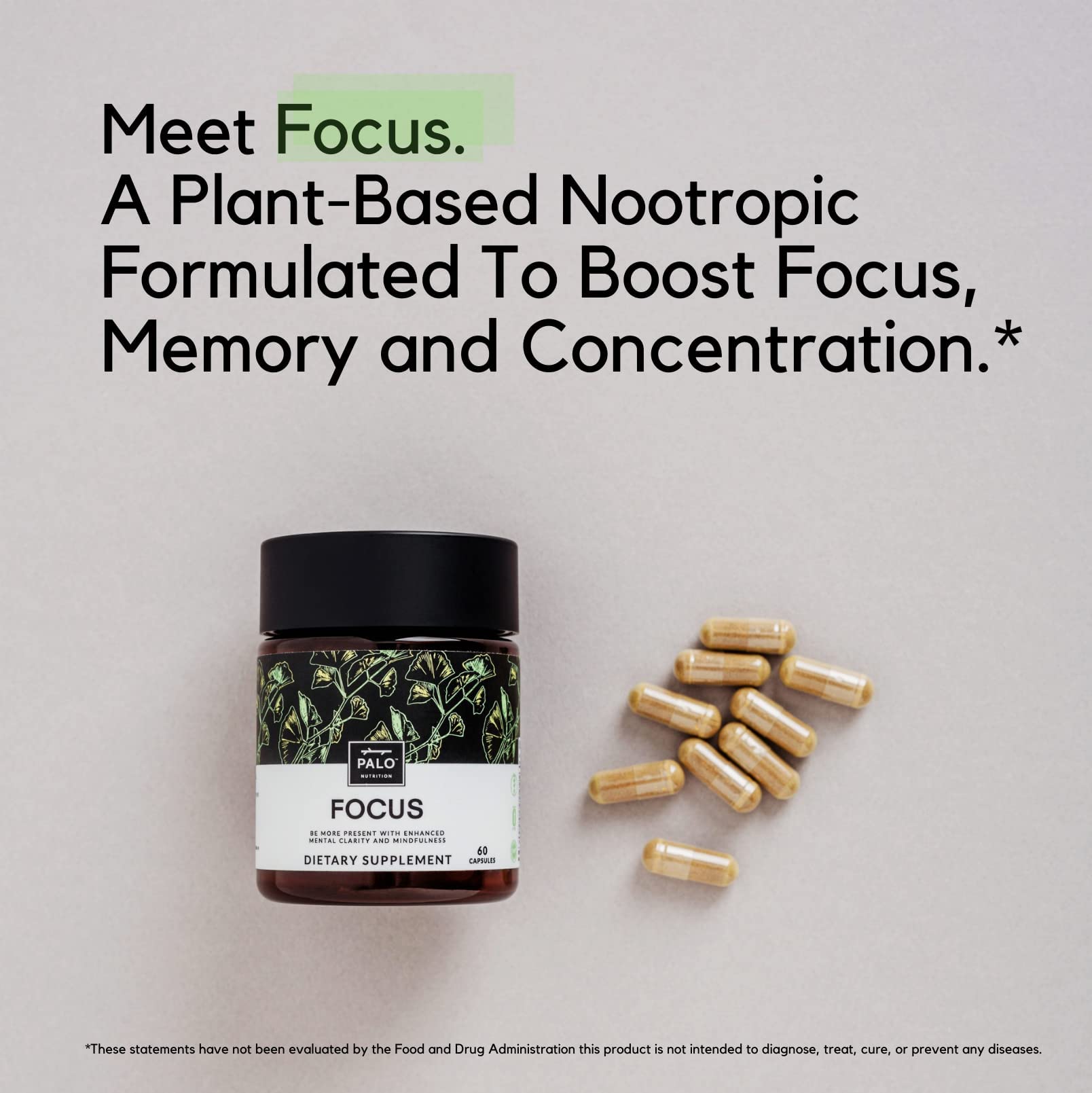 PALO Focus Brain Booster Natural Supplement Nootropic for Memory, Focus, Learning, Reall, Attention and Cognition - Ginkgo Biloba, Bacopa, Gotu Kola, Ashwagandha, Mucuna 60 Capsules PALO uk supplements