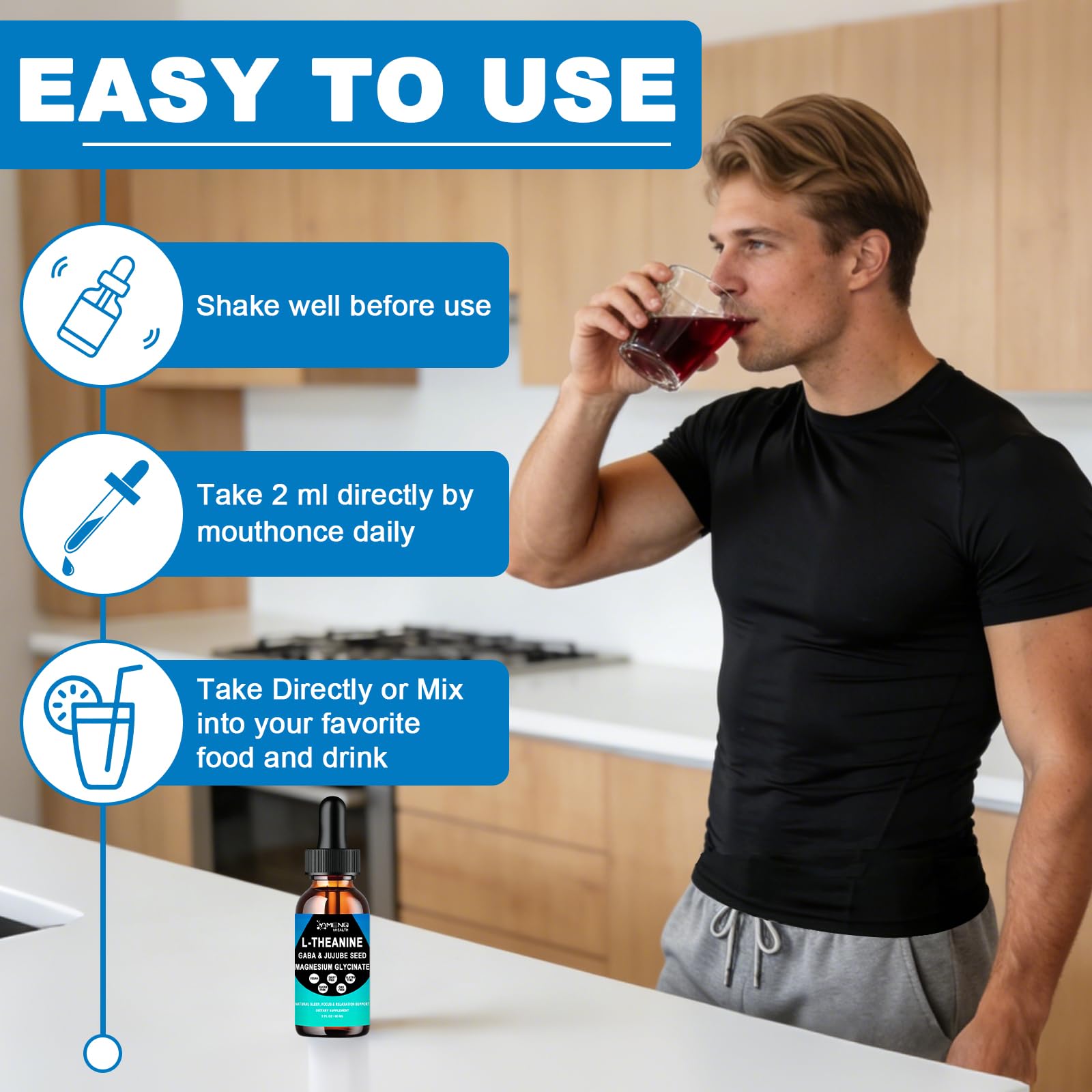 L Theanine Liquid Drops - Double Strength L-Theanine 200mg for Adults & Kids, Fast Absorption Gaba L-Theanine Supplements w. Magnesium & Jujube Seed for Nerve & Sleep, Relaxation & Mood Support丨Vegan AMENQ hHEALTH uk supplements